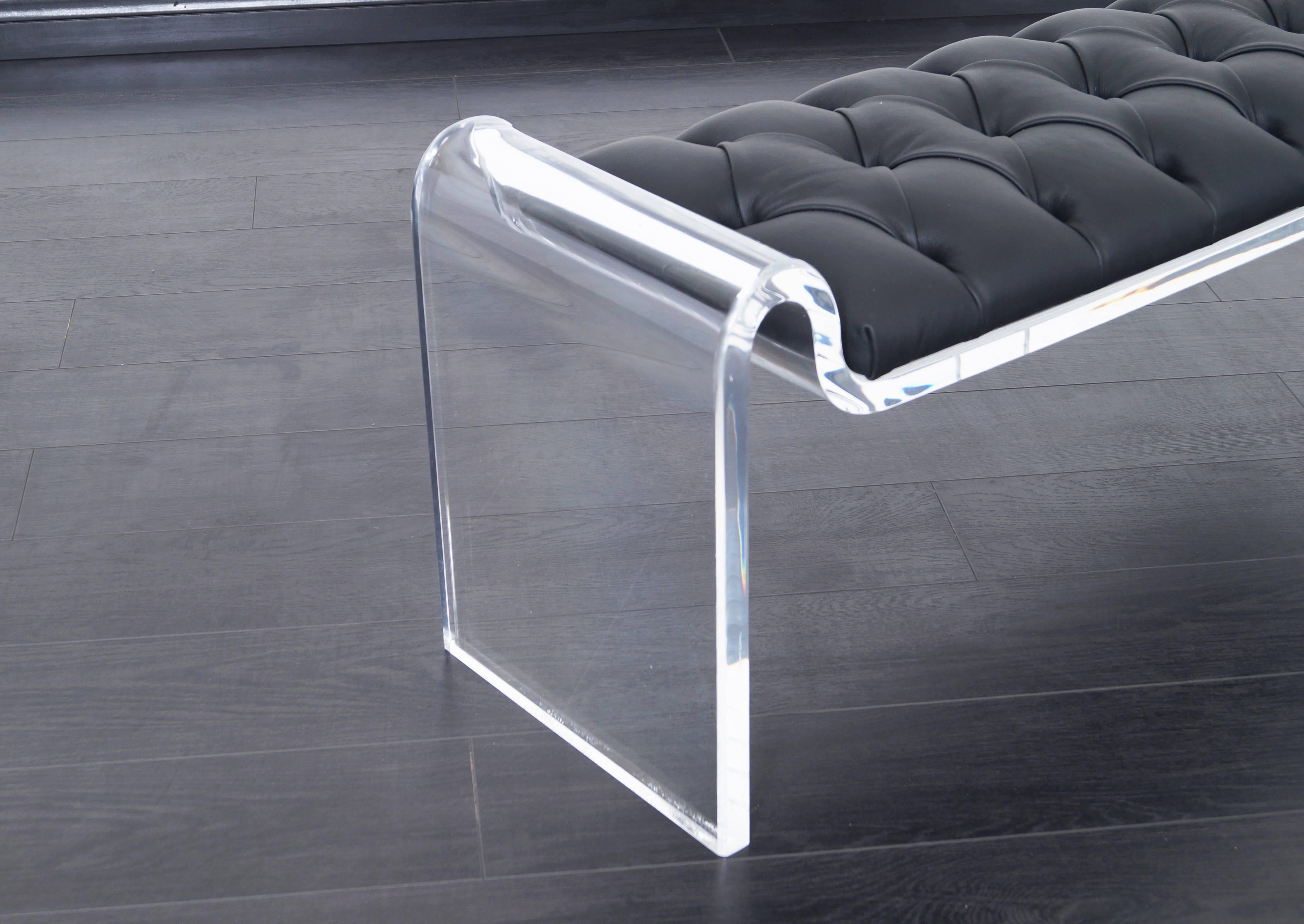American Sculptural Lucite and Leather Bench