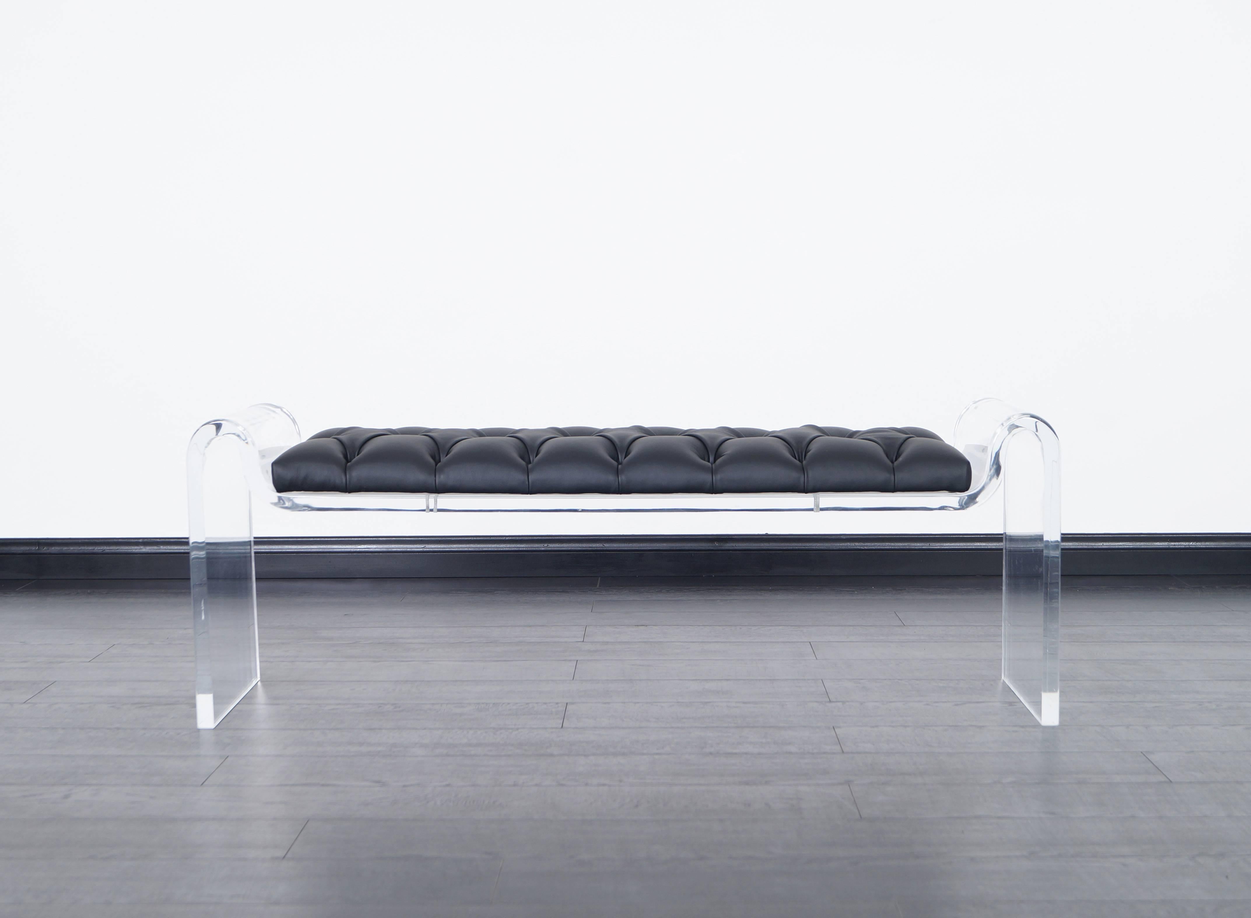 Sculptural Lucite and Leather Bench In Excellent Condition In North Hollywood, CA