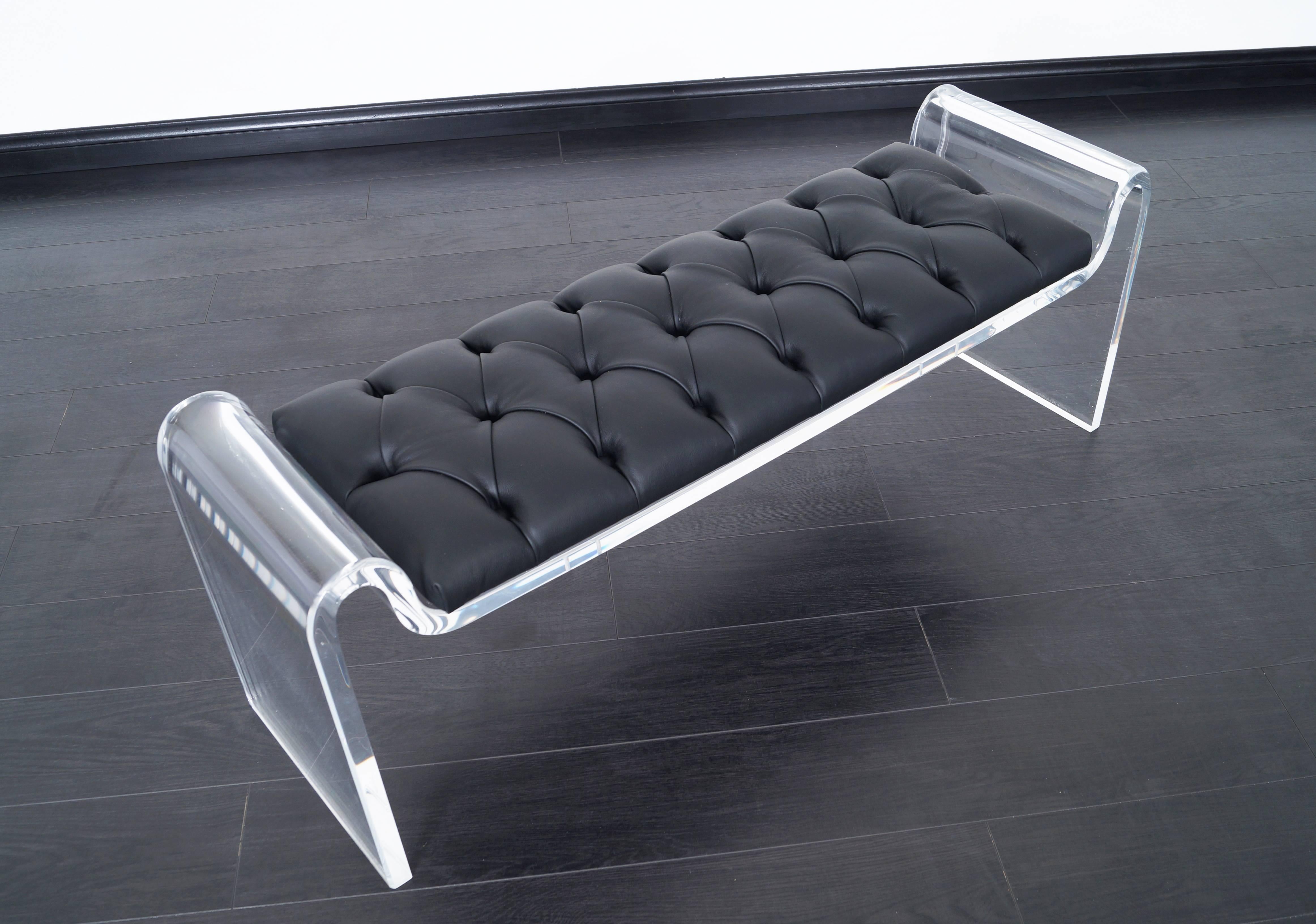 Late 20th Century Sculptural Lucite and Leather Bench
