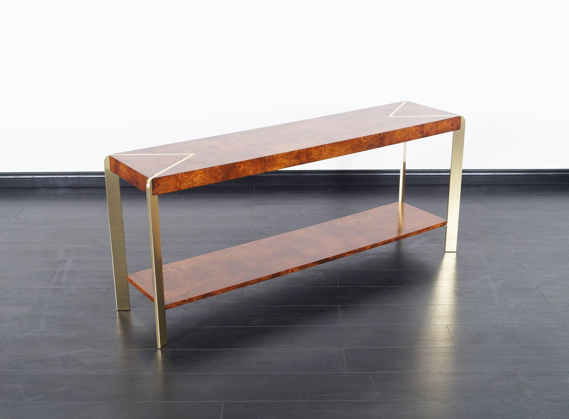 burled wood console table