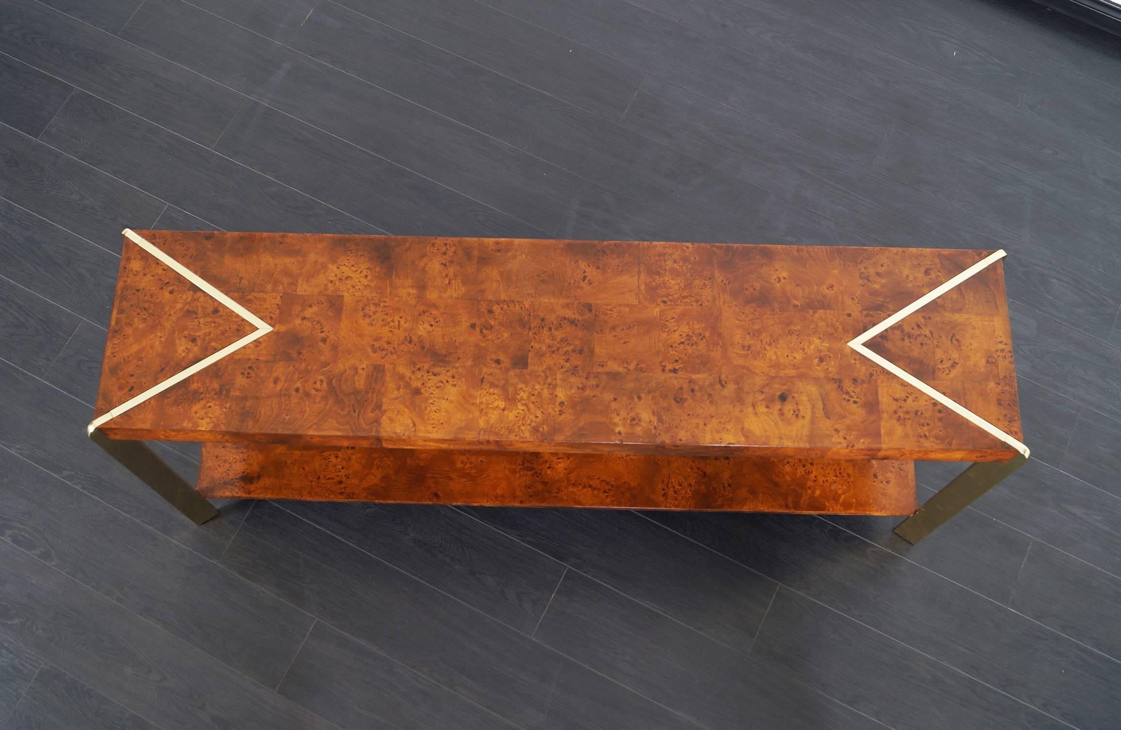 Mid-Century Modern Vintage Burl Wood Console Table