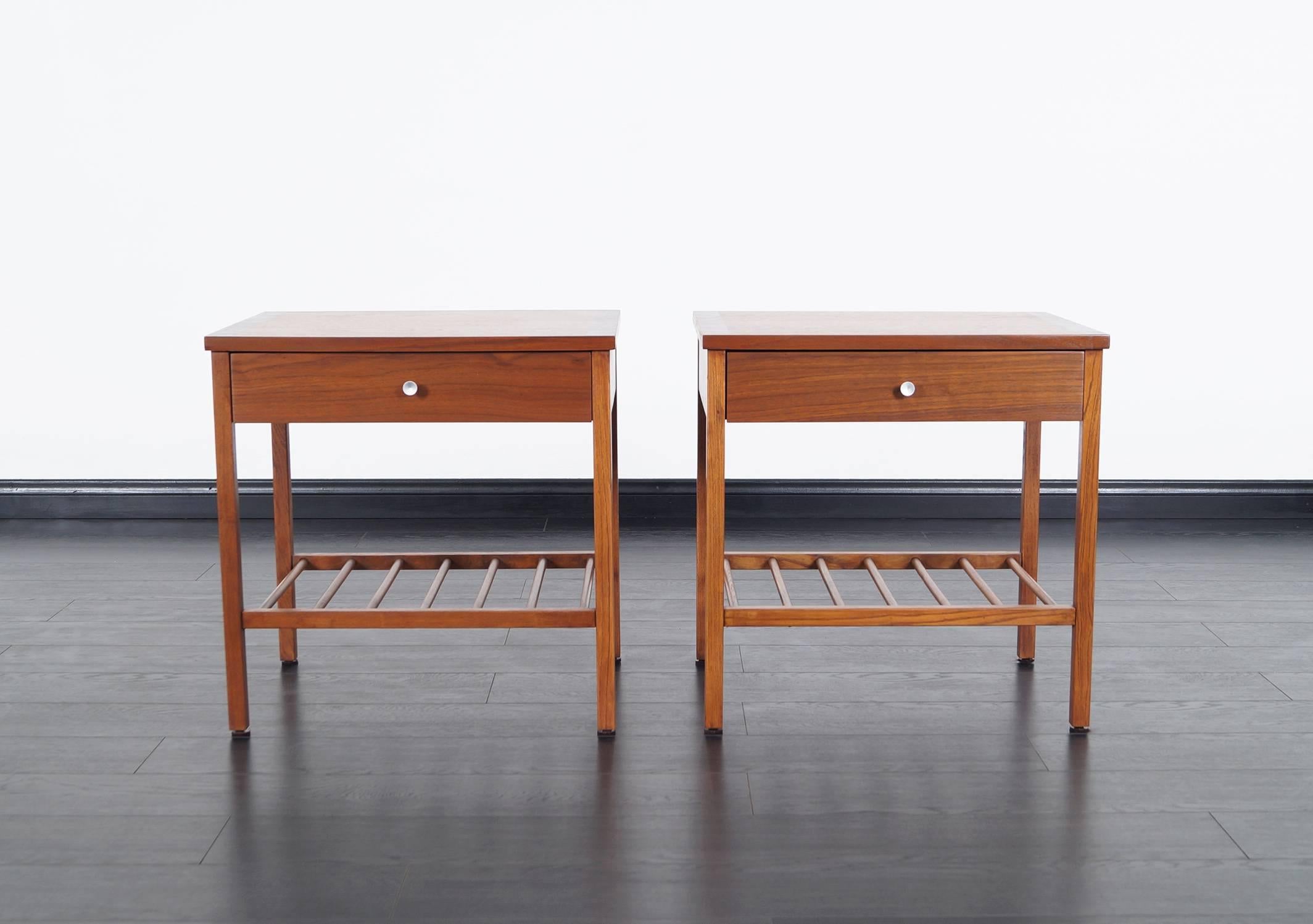 Mid-Century Modern Vintage Walnut and Rosewood Nightstands by Stanley