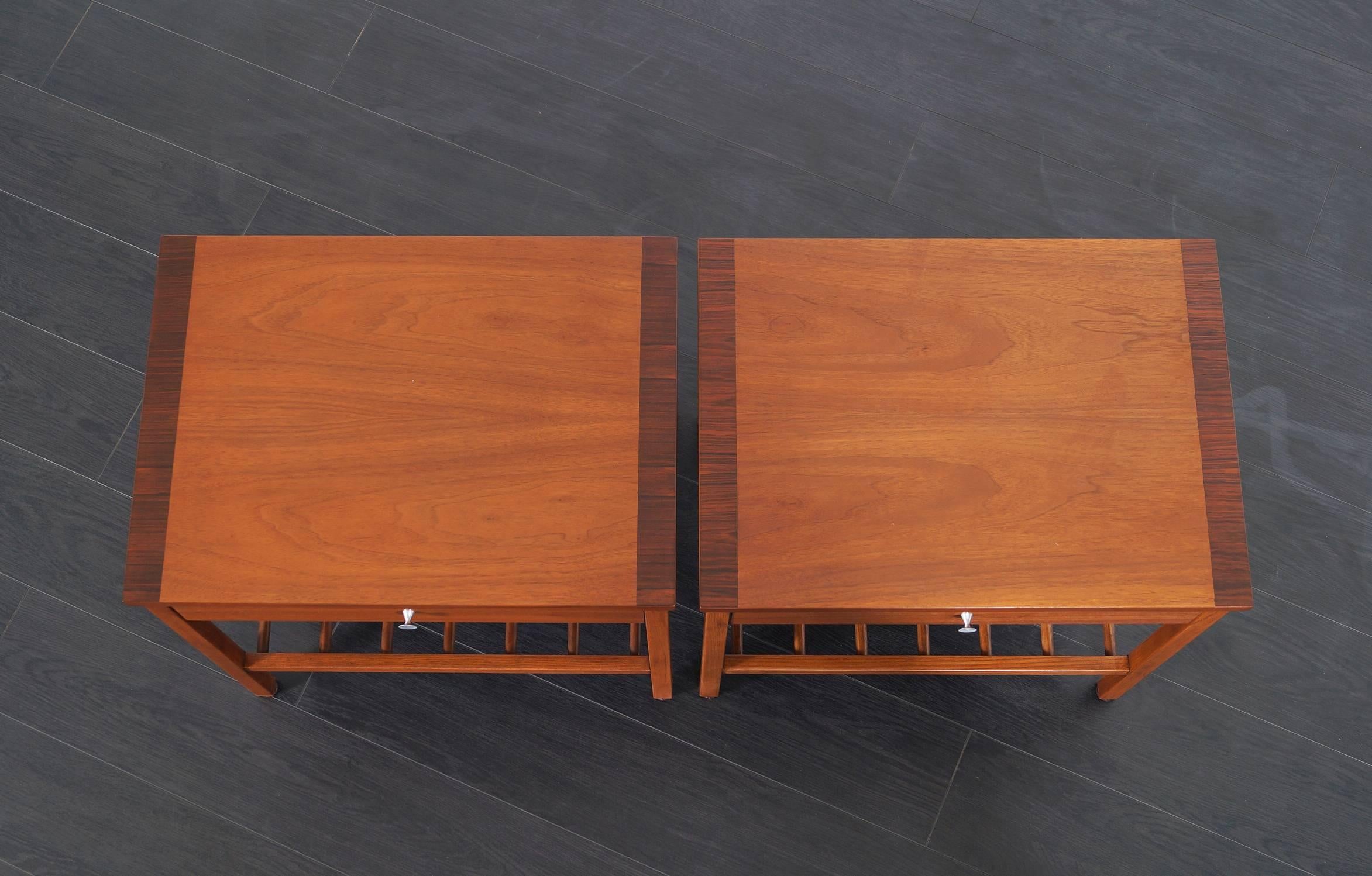 Aluminum Vintage Walnut and Rosewood Nightstands by Stanley