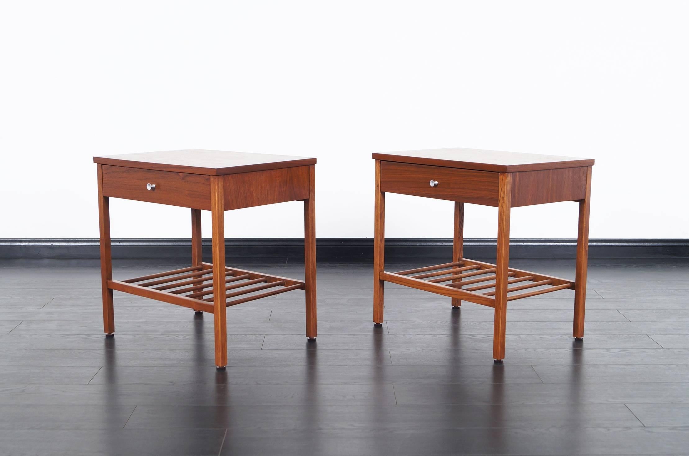 Vintage Walnut and Rosewood Nightstands by Stanley 1