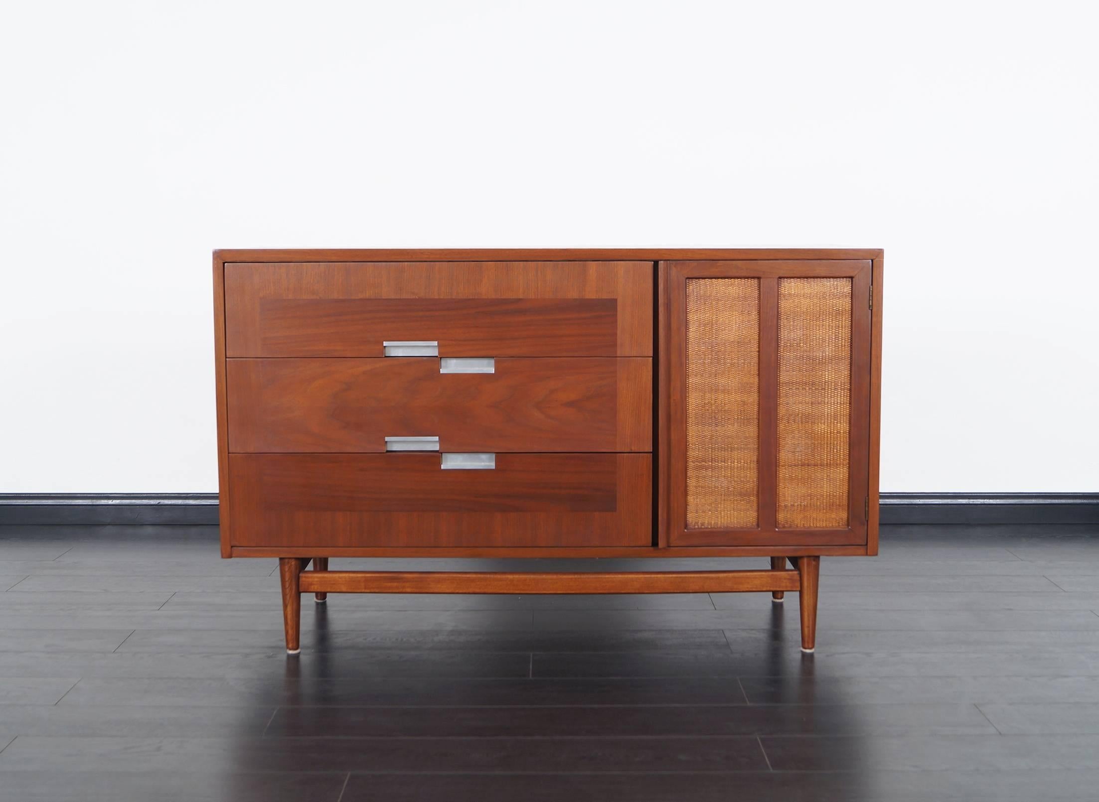 Mid-Century Modern Vintage Walnut and Cane Credenza by American of Martinsville