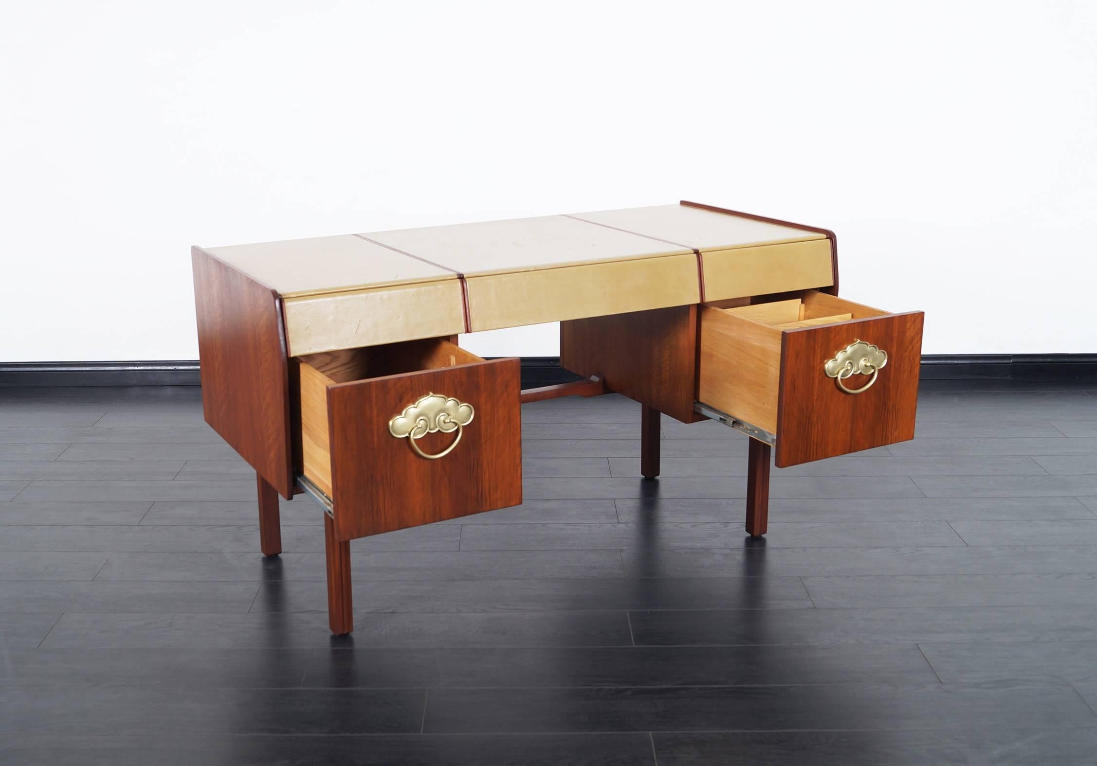 Mid-Century Modern Vintage Leather Top Desk by John Widdicomb