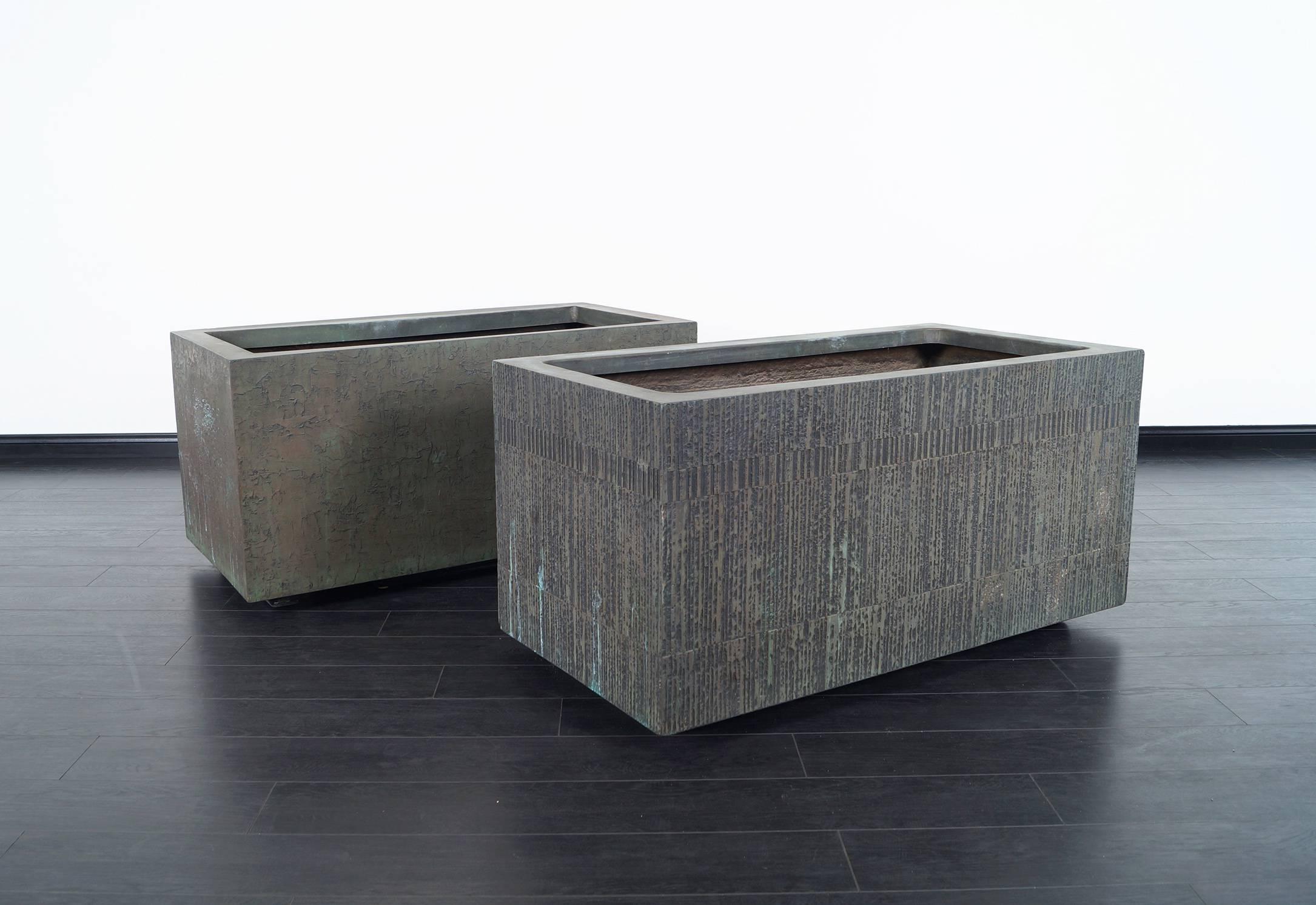 Mid-Century Modern Architectural Cast Bronze Resin Planters by Forms and Surfaces