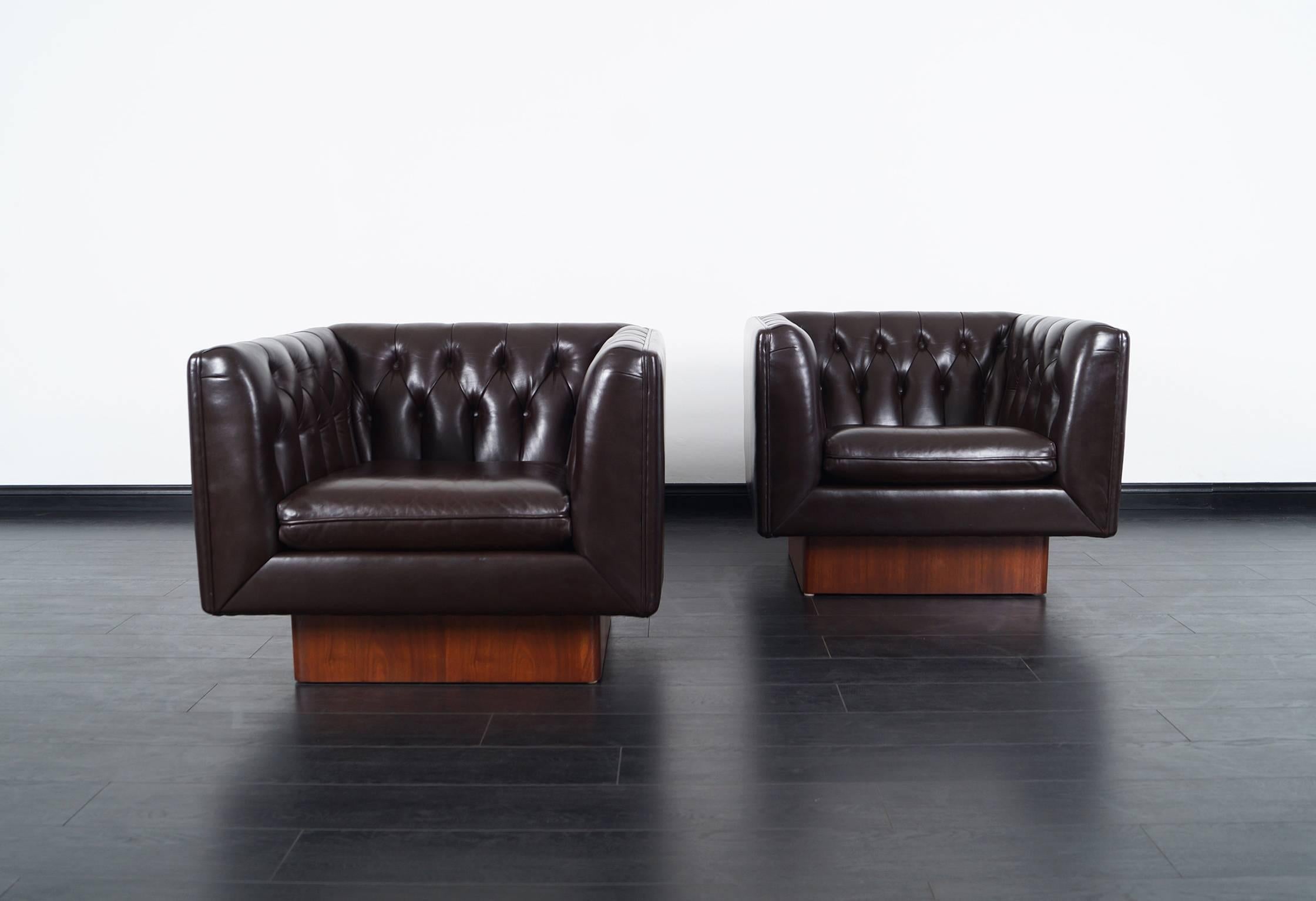 Mid-Century Modern Vintage Tufted Leather Lounge Chairs by Milo Baughman