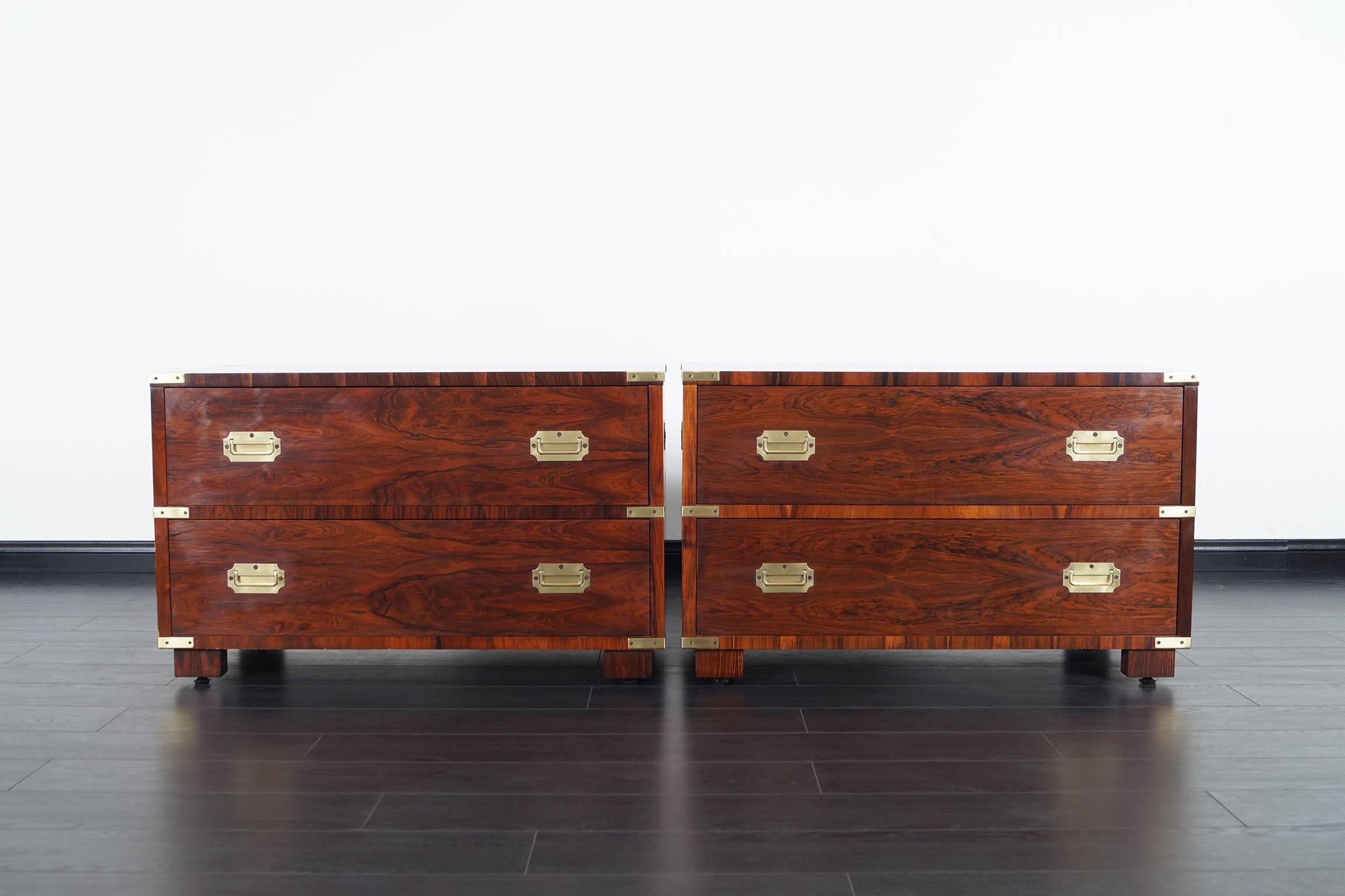 Mid-Century Modern Vintage Rosewood Campaign Style Chest of Drawers by John Stuart