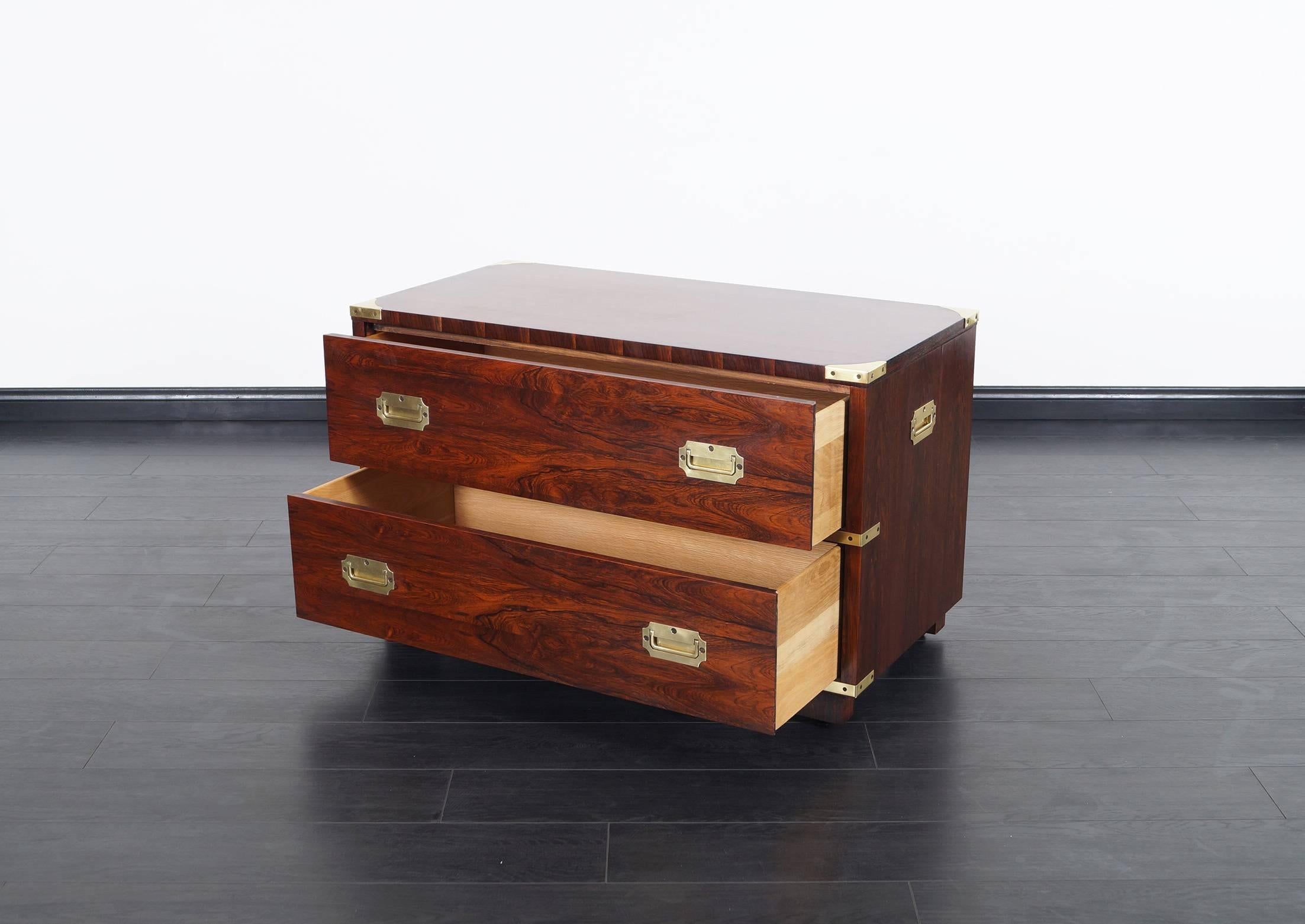 Vintage Rosewood Campaign Style Chest of Drawers by John Stuart In Excellent Condition In North Hollywood, CA