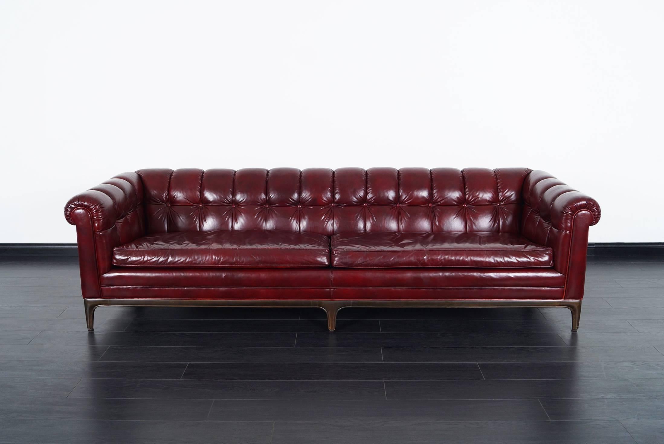 Mid-Century Modern Vintage Biscuit Tufted Leather Sofa by Maurice Bailey for Monteverdi Young