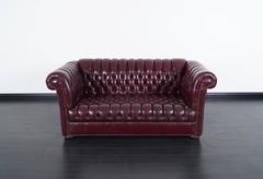 Vintage Burgundy Leather Chesterfield Loveseat