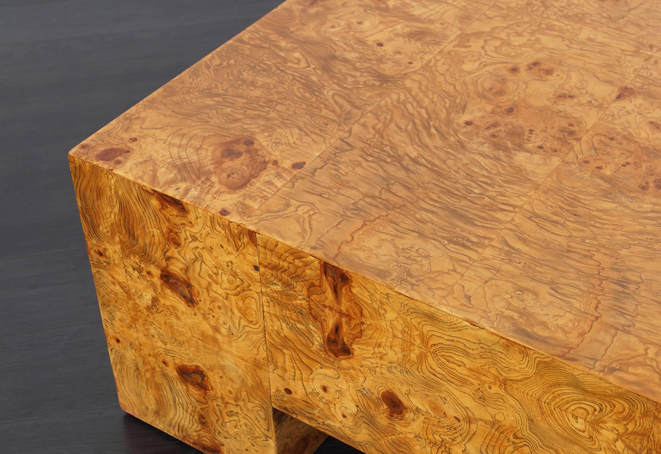 milo baughman burl coffee table