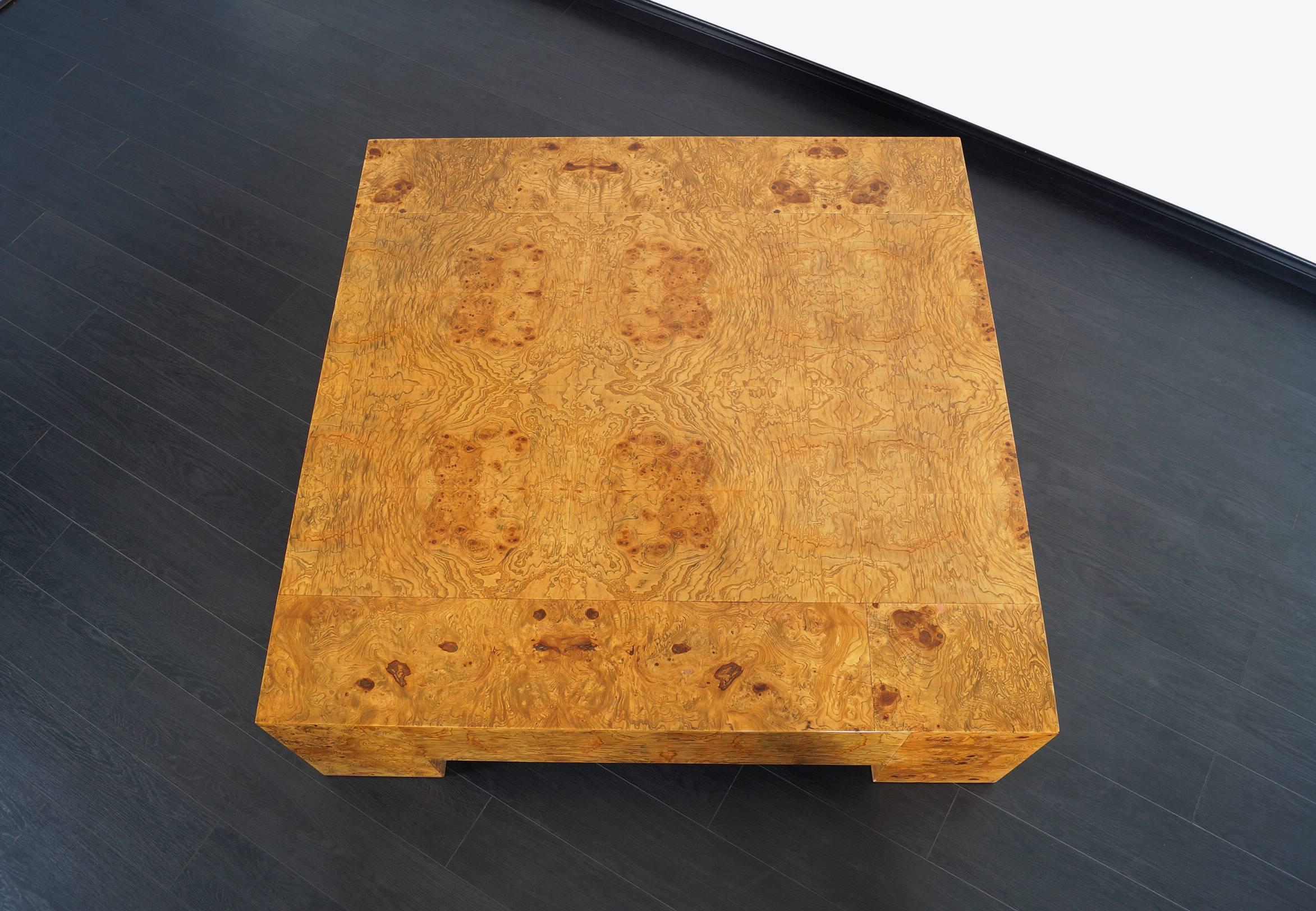 milo baughman burl wood coffee table