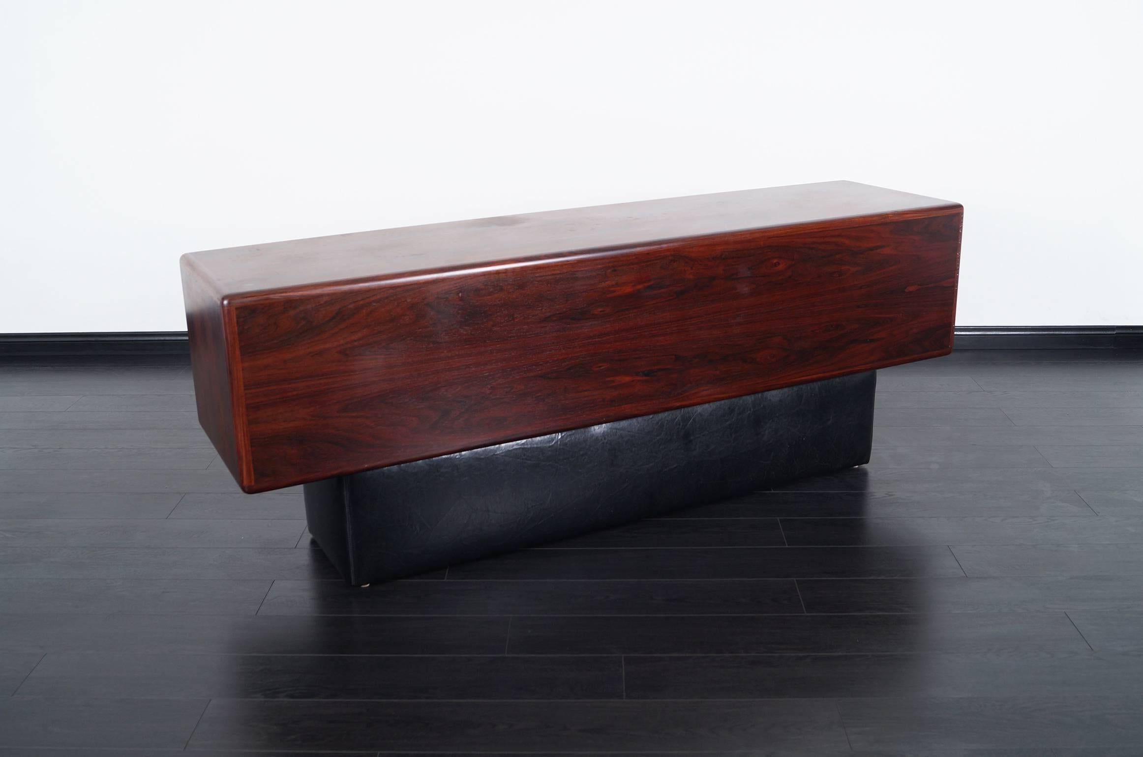 Faux Leather Danish Modern Rosewood Credenza