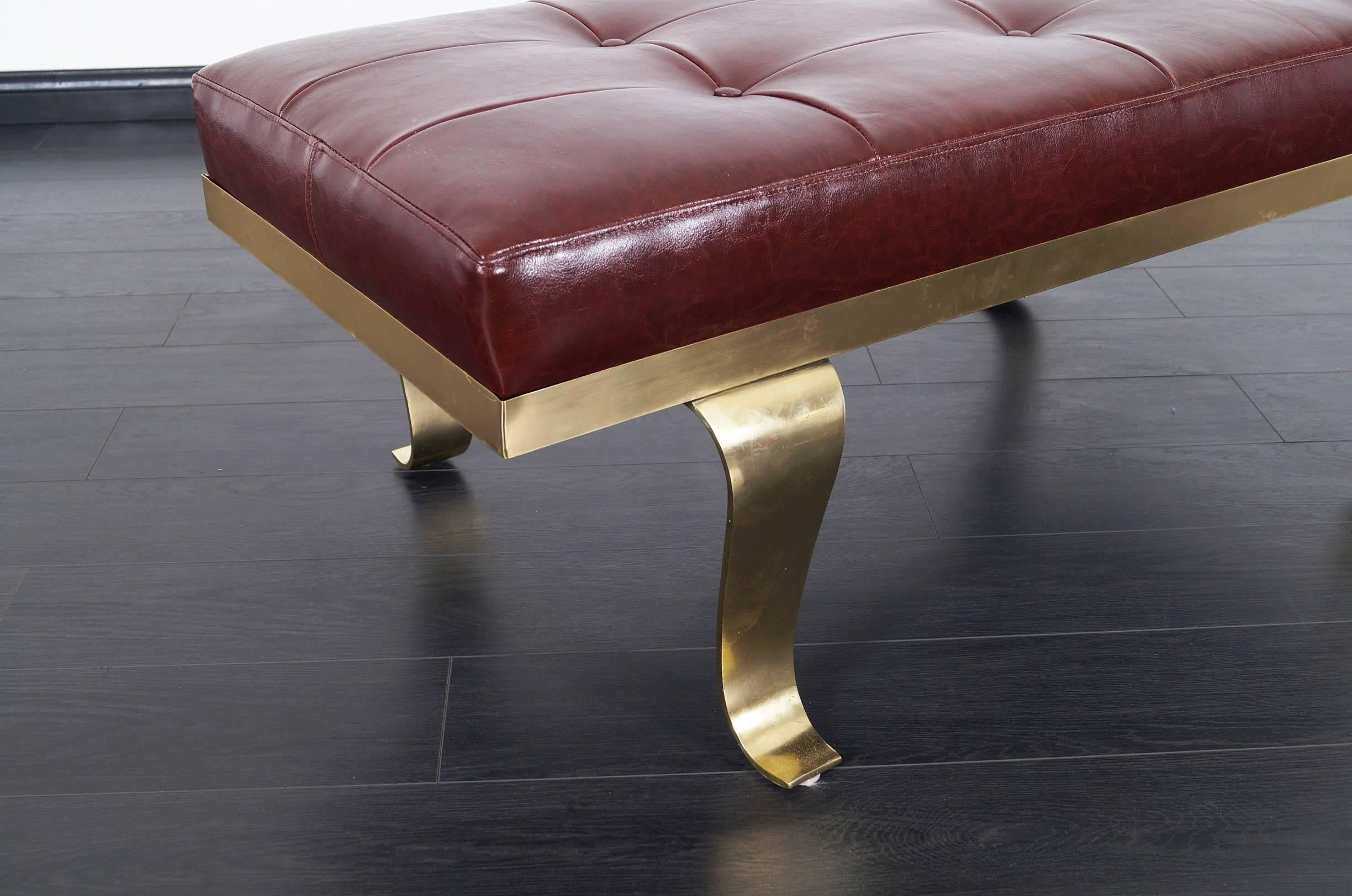 Mid-Century Modern Modernist Brass and Leather Bench Attributed to Arturo Pani