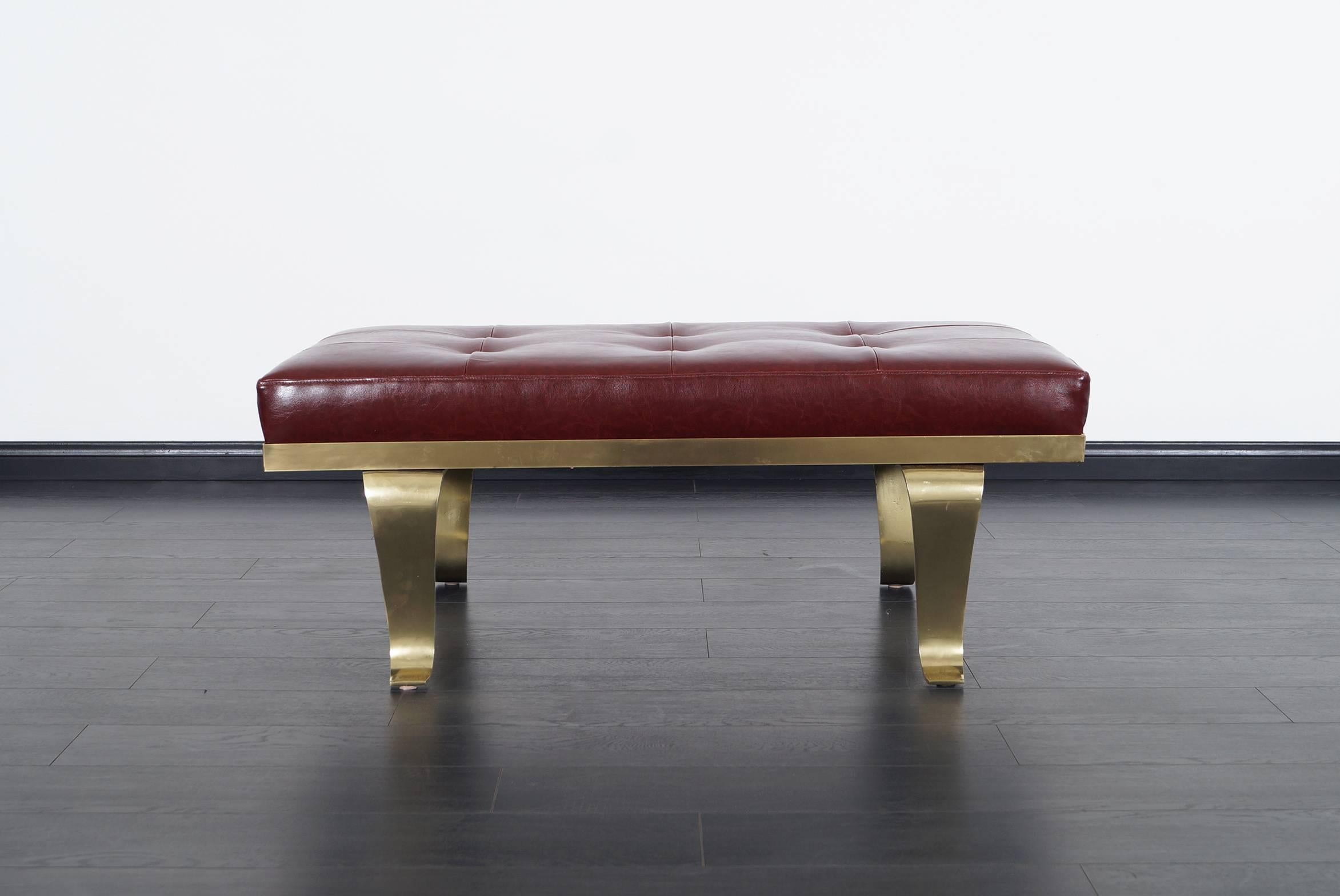 Mexican Modernist Brass and Leather Bench Attributed to Arturo Pani