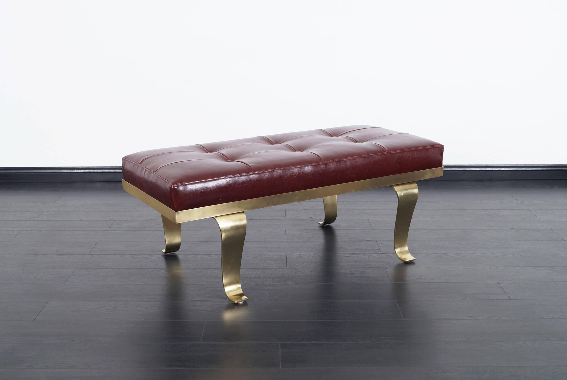 Mid-20th Century Modernist Brass and Leather Bench Attributed to Arturo Pani