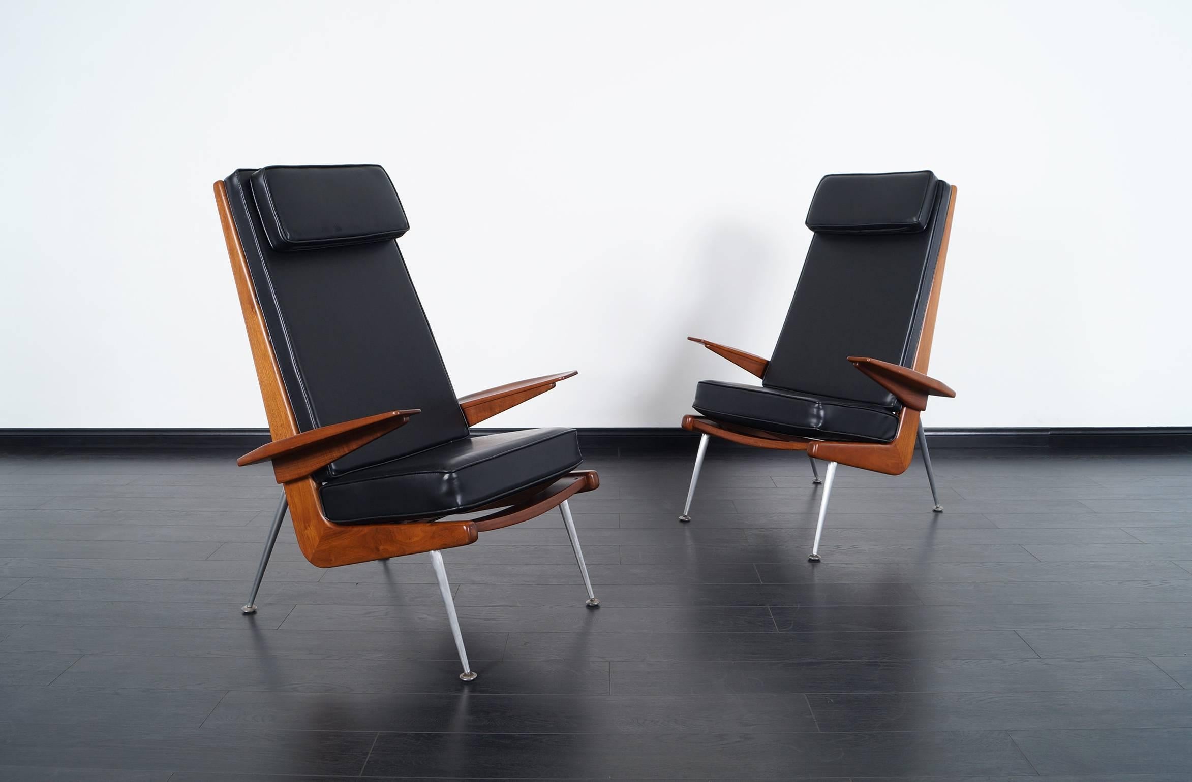 Pair of Mid-Century boomerang high back chairs in style of Peter Hvidt.