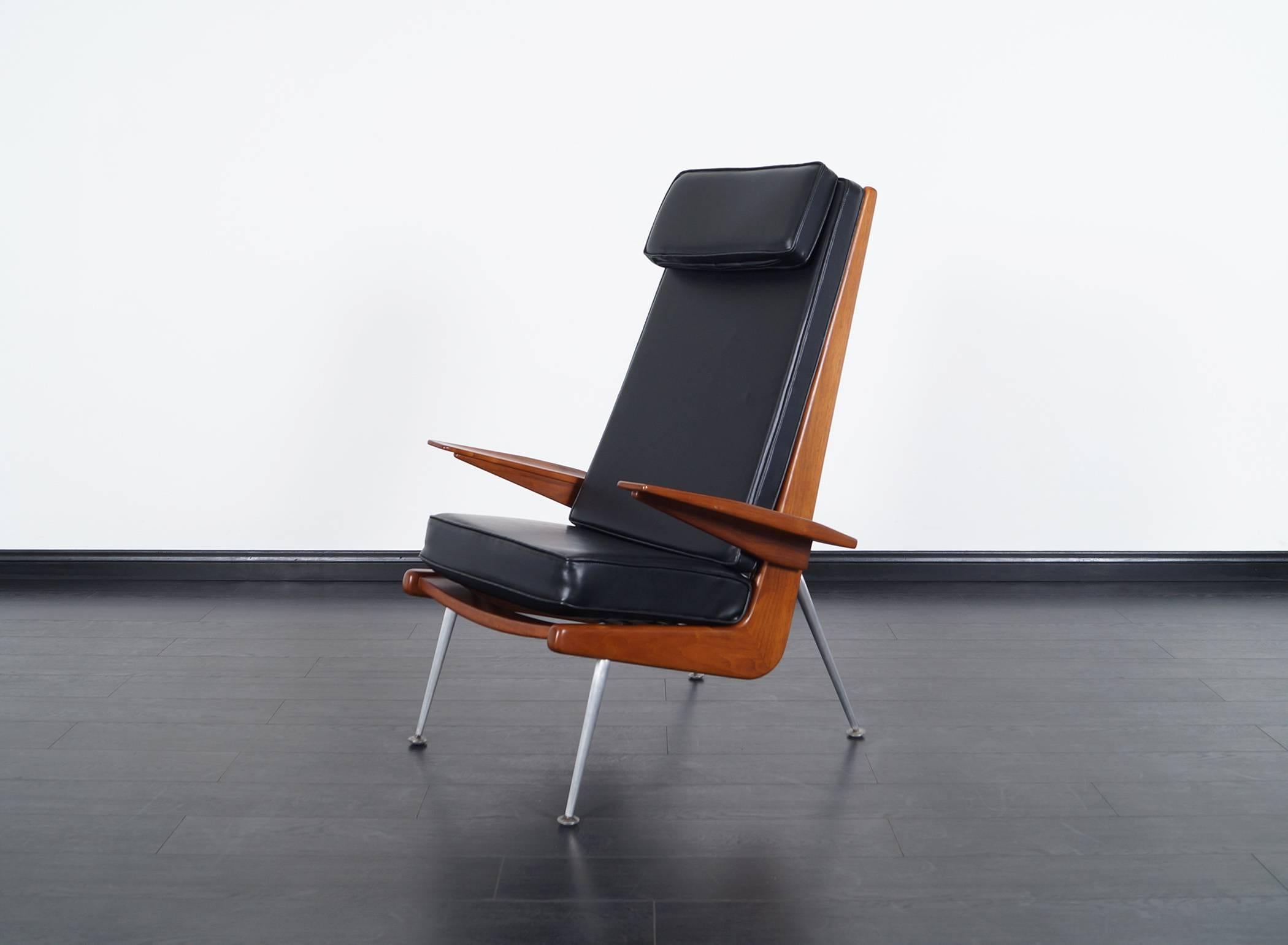 Aluminum Mid-Century Modern Walnut High Back Chairs