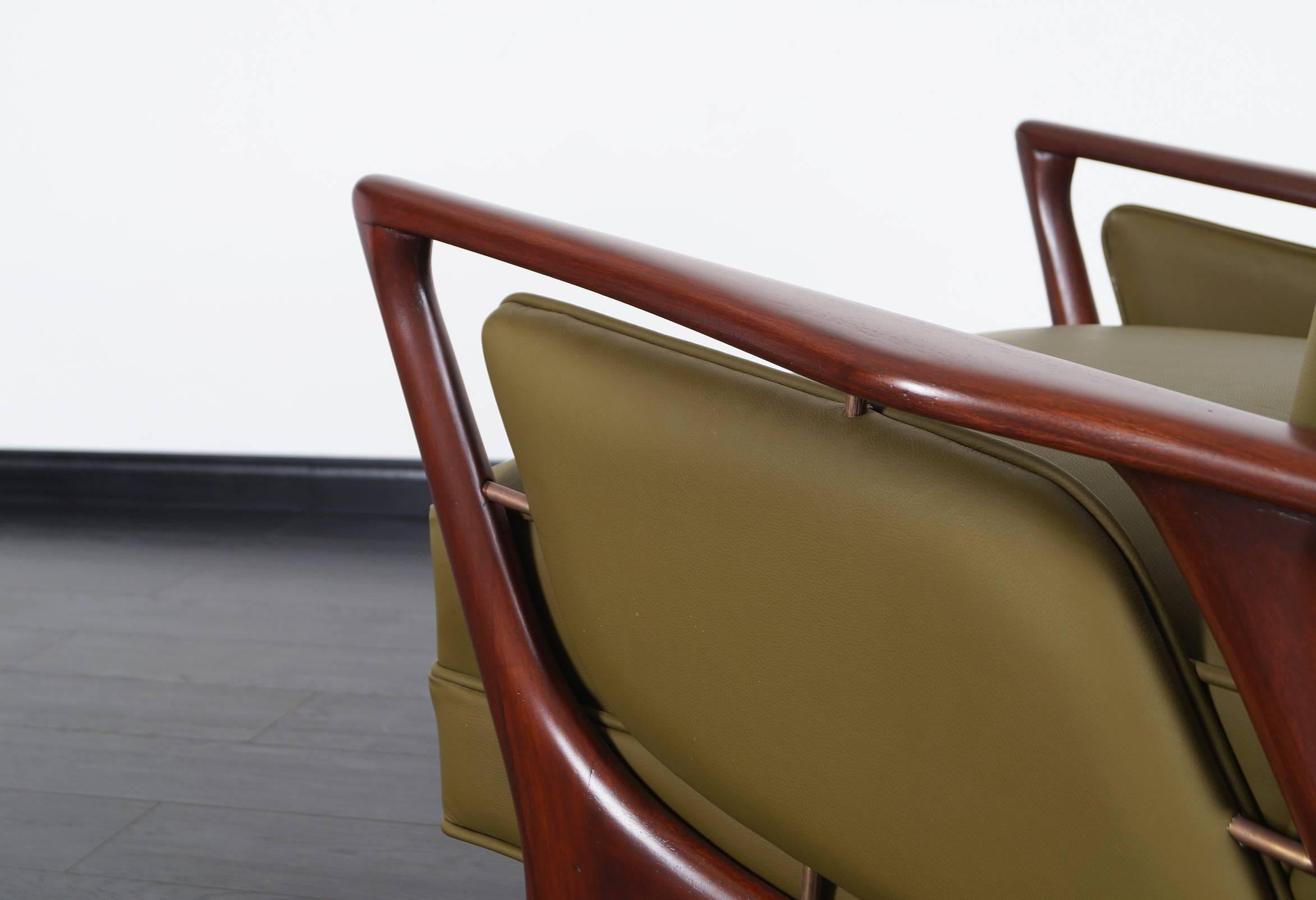 Brass Mid-Century Leather Lounge Chairs by Eugenio Escudero