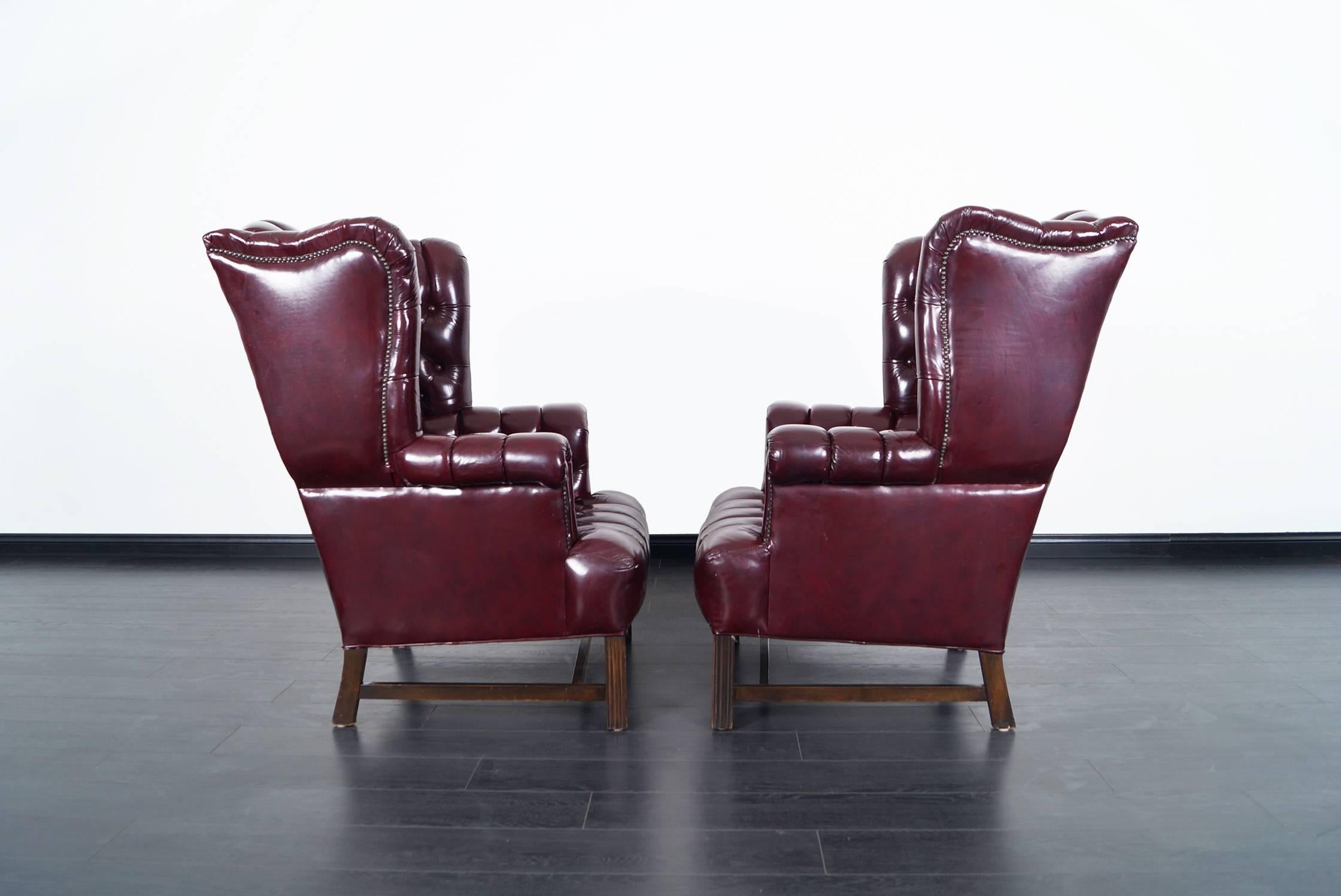 American Vintage Leather Tufted Wingback Chairs