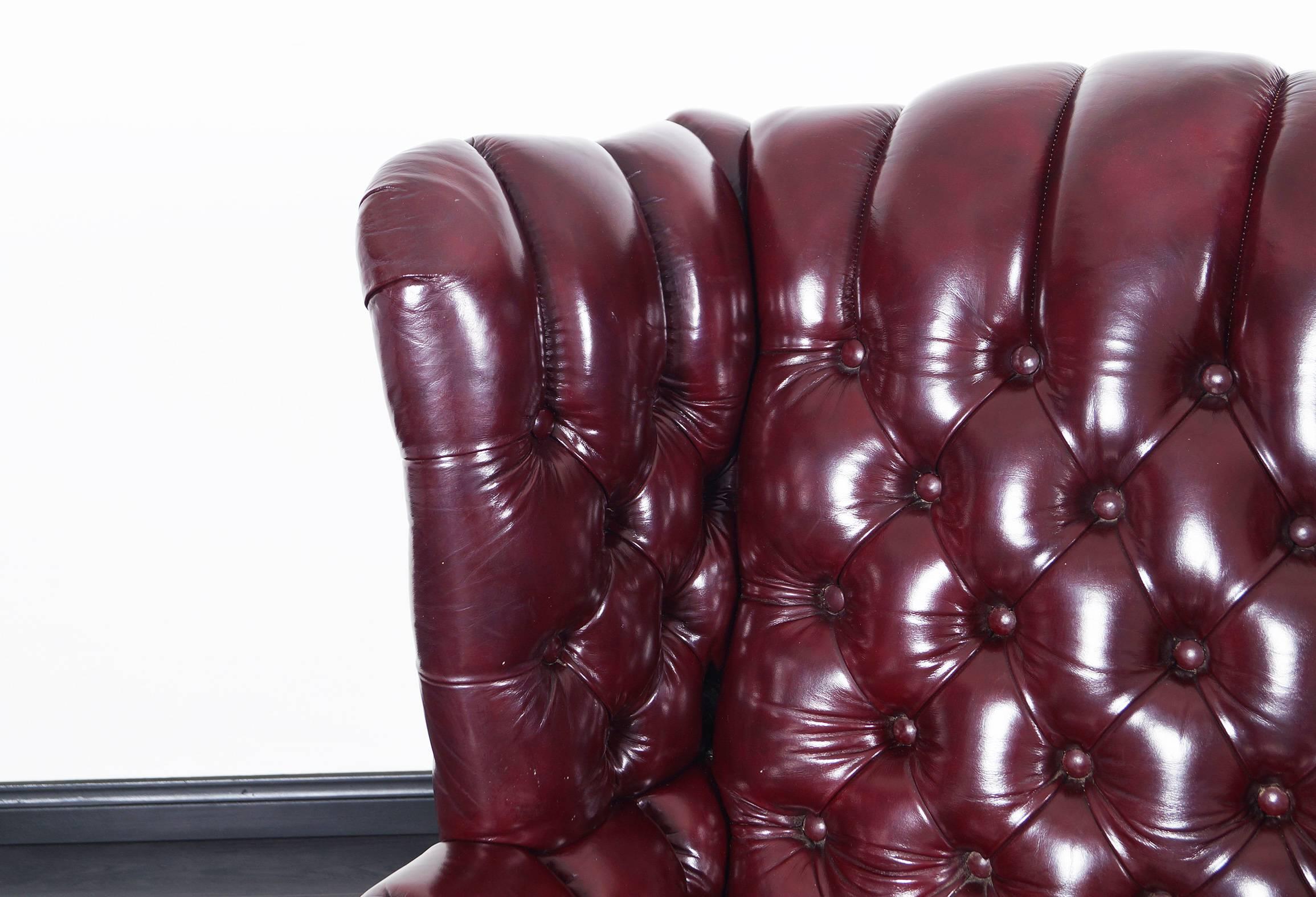 Mid-20th Century Vintage Leather Tufted Wingback Chairs