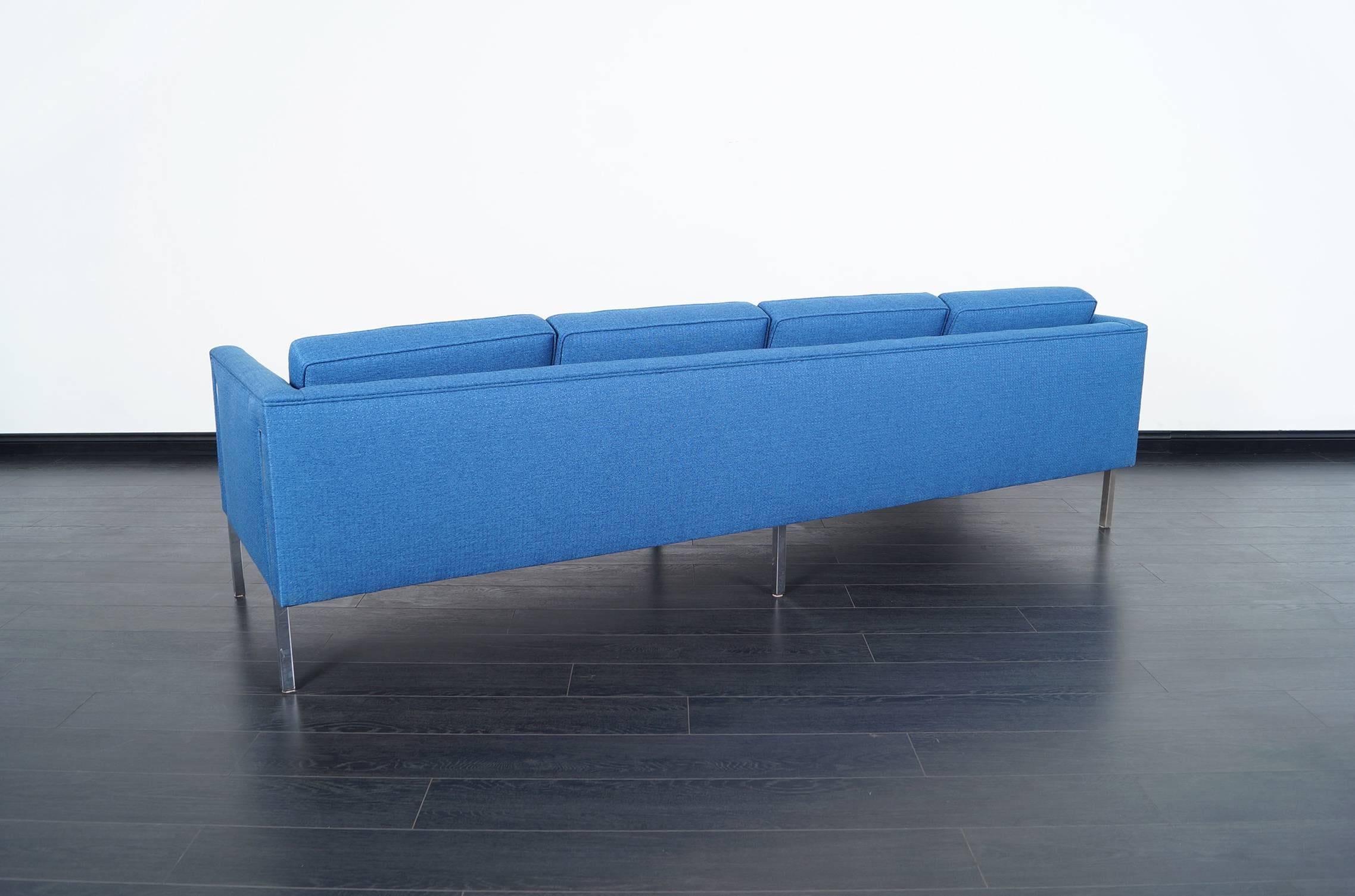Fabric Mid-Century Modern Chrome Sofa in the Manner of Harvey Probber