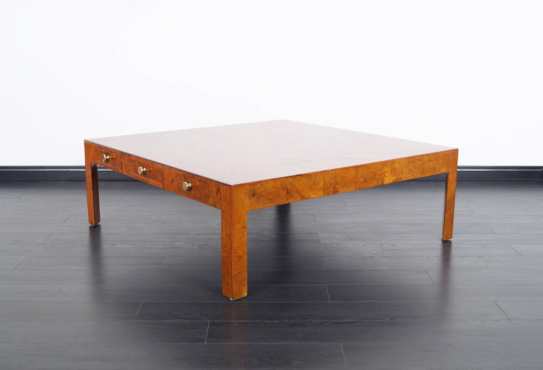 Mid-Century Modern Vintage Italian Burl Wood Coffee Table by Cannell & Chaffin