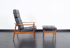 Danish Modern Reclining Lounge Chairs and Ottoman by Arne Vodder