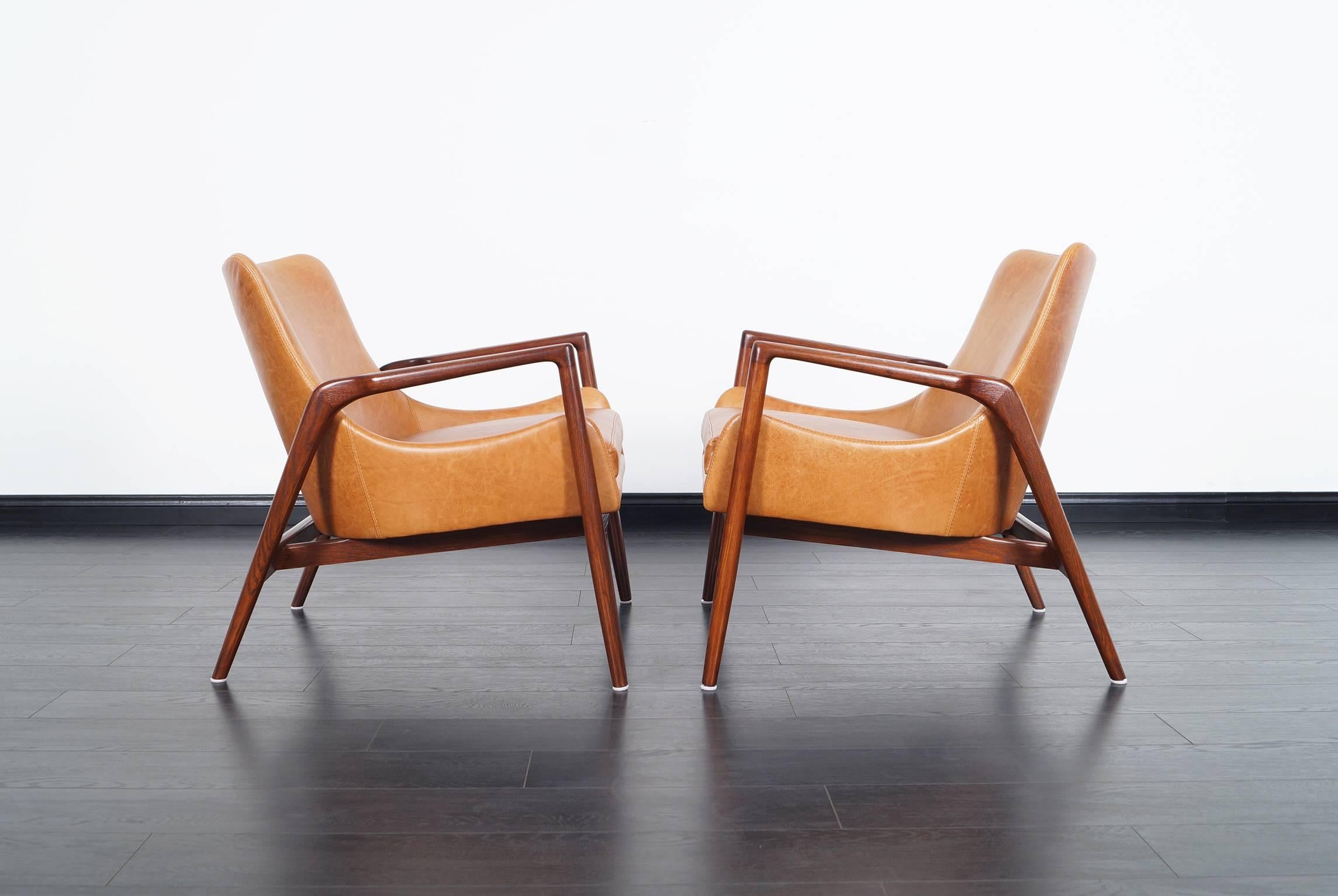 Mid-Century Modern Danish Modern Leather Lounge Chairs by Ib Kofod Larsen