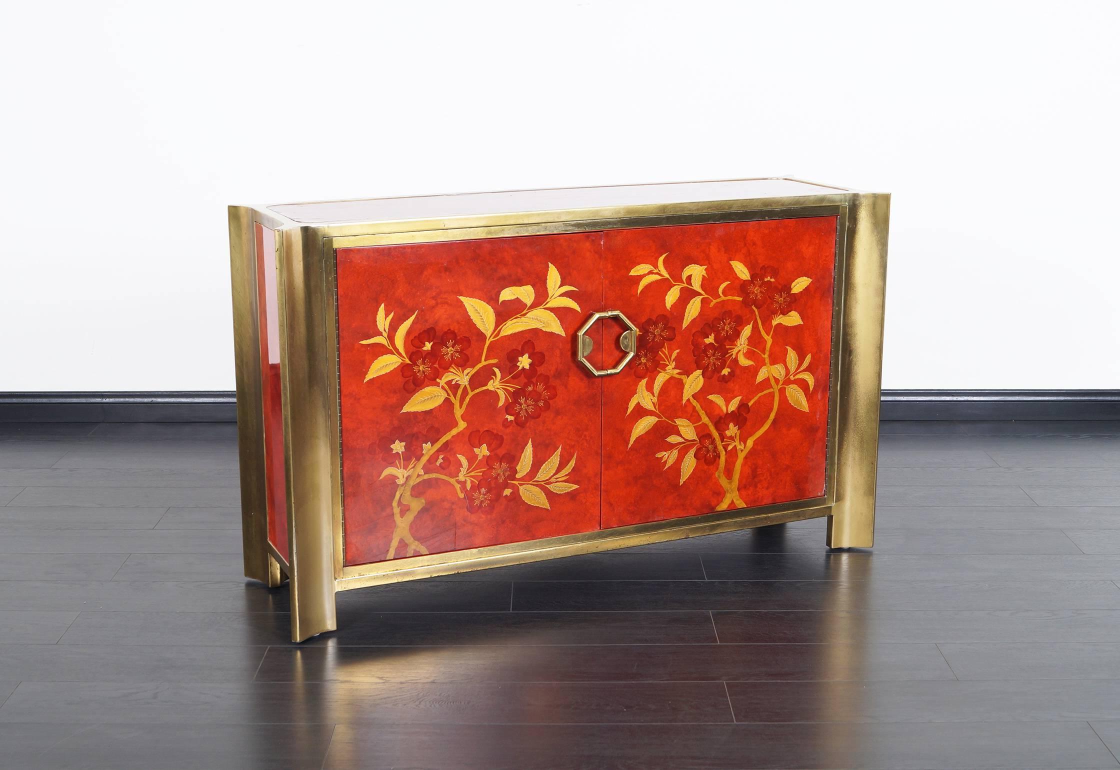 American Exceptional Red Lacquered Credenza by Mastercraft