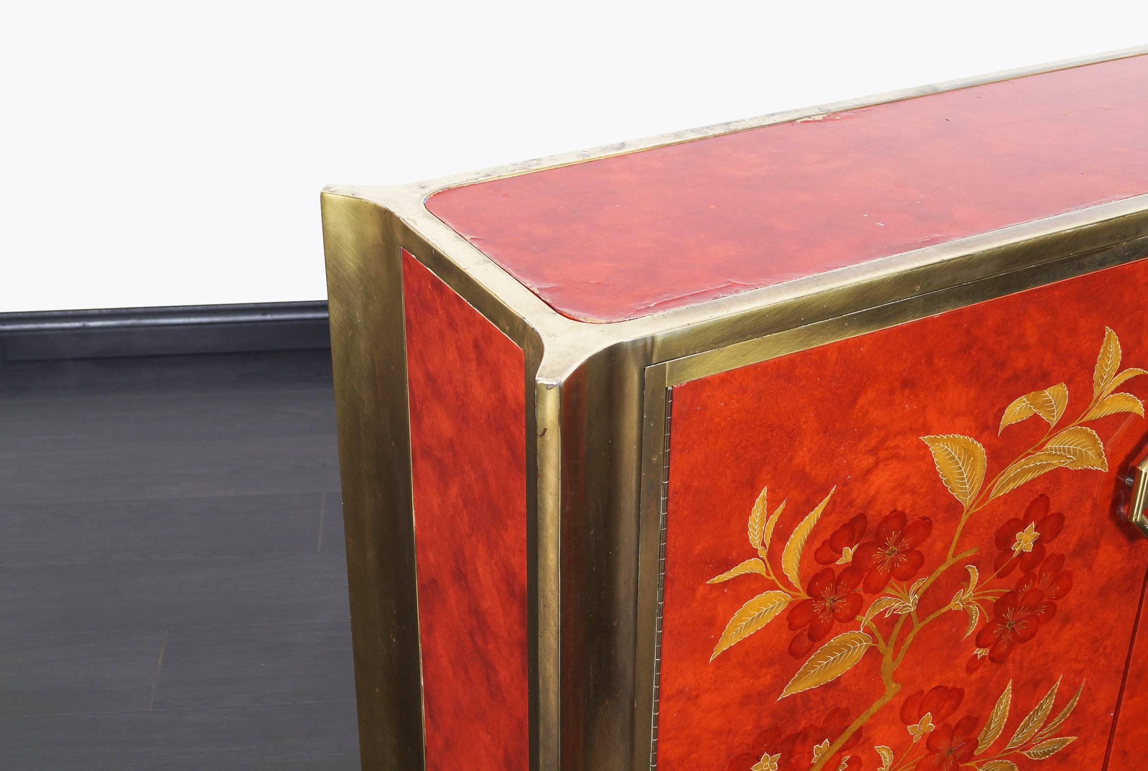 Wood Exceptional Red Lacquered Credenza by Mastercraft
