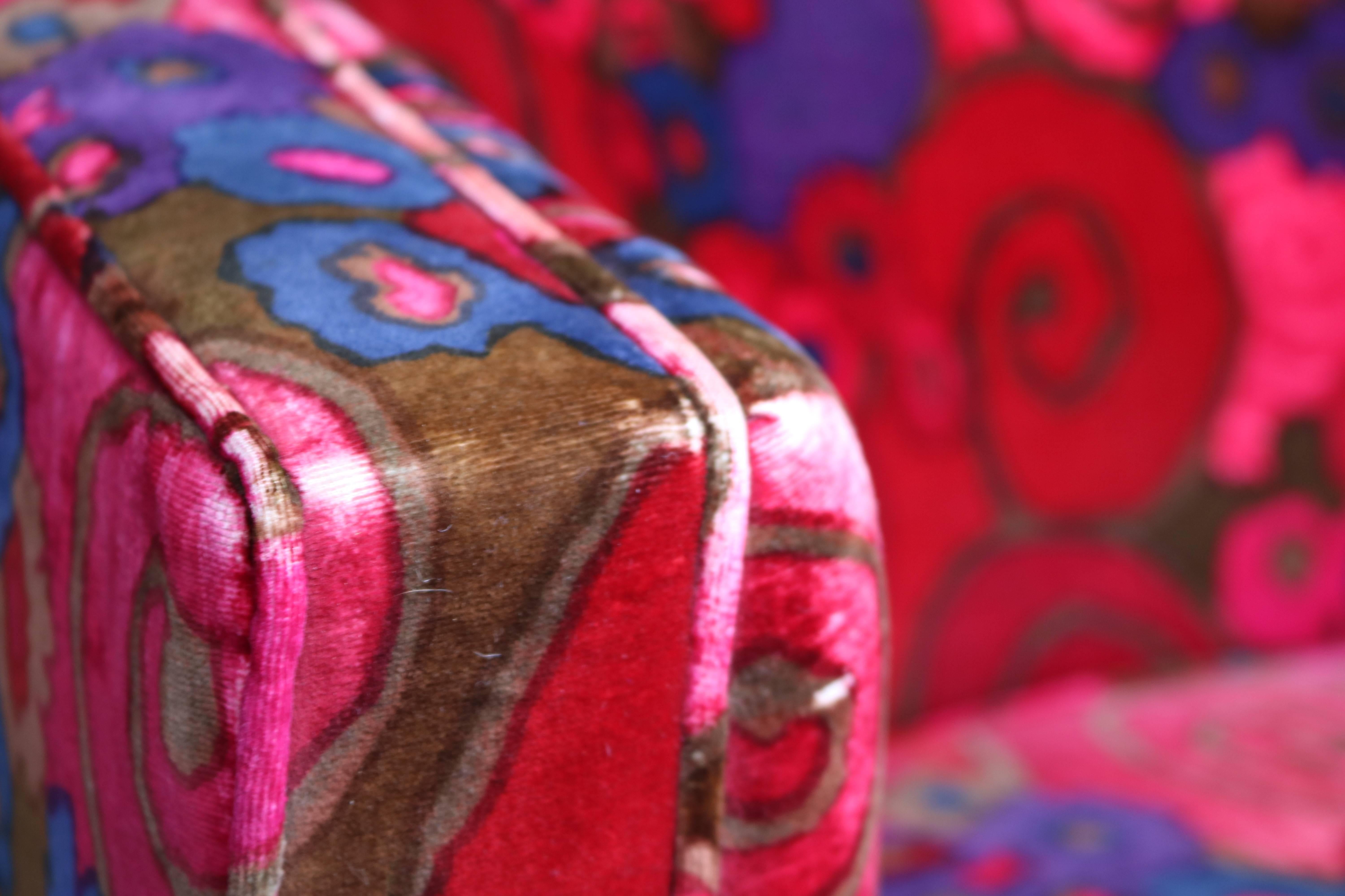 Velvet Pair of Harvey Probber Swivel Chairs with Jack Lenor Larsen Fabric
