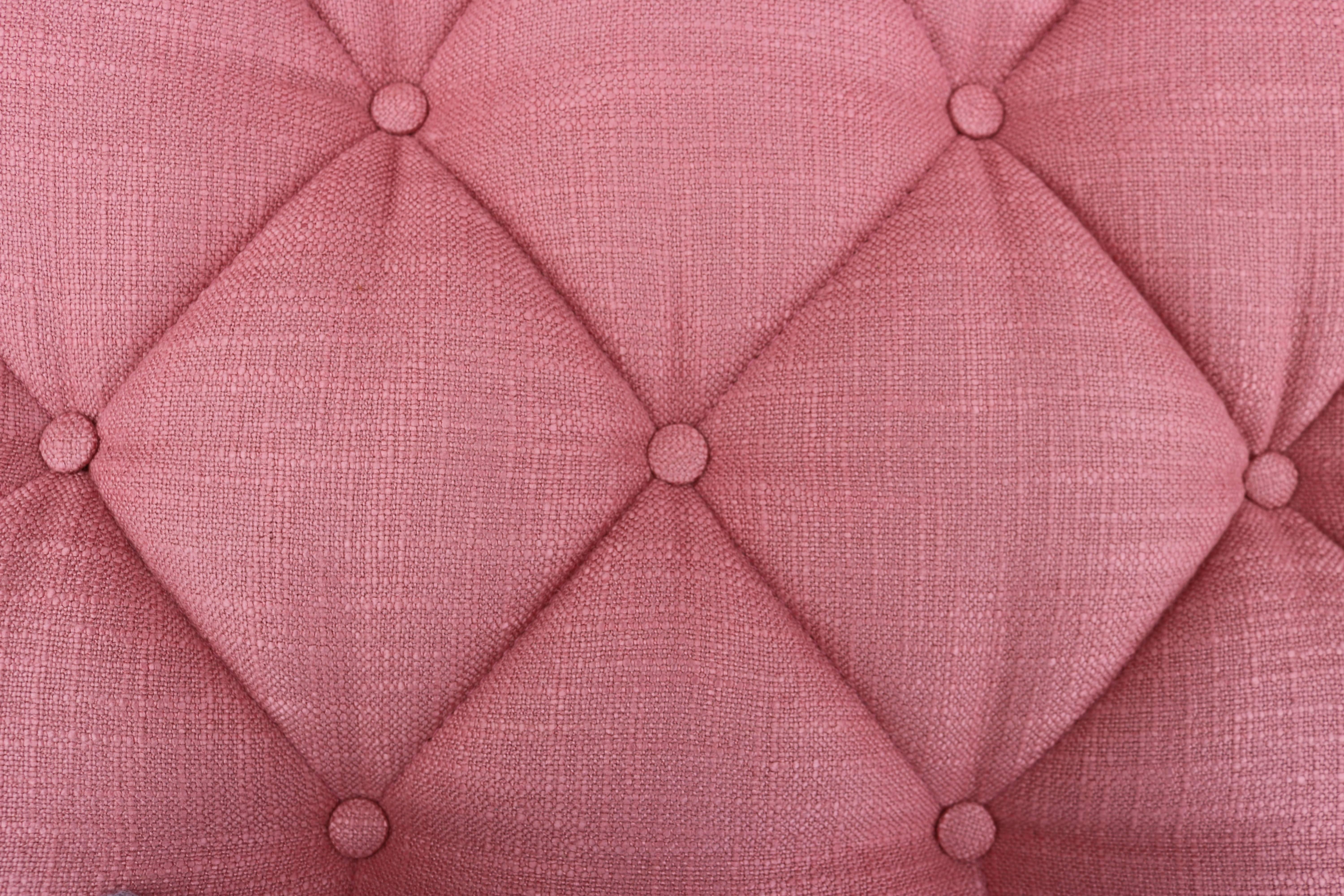 Pair of Mid-Century Modern Pink Linen and Walnut Gondola Chairs 1