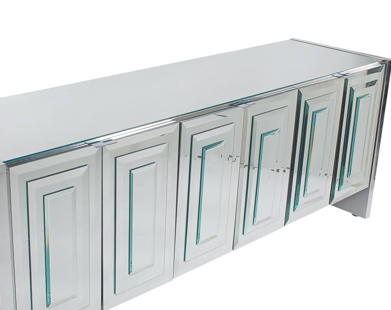 Mid-Century Modern Mirrored Art Deco Credenza / Cabinet by Ello after Pierre Cardin or Paul Evans