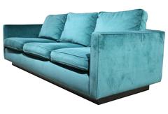 Emerald Green Velvet 1970s Plinth Base Sofa
