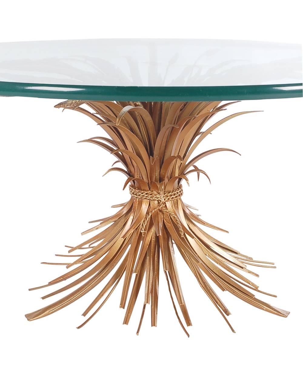 Hollywood Regency Italian Gold Sheaf of Wheat Coffee Table In Excellent Condition In Philadelphia, PA