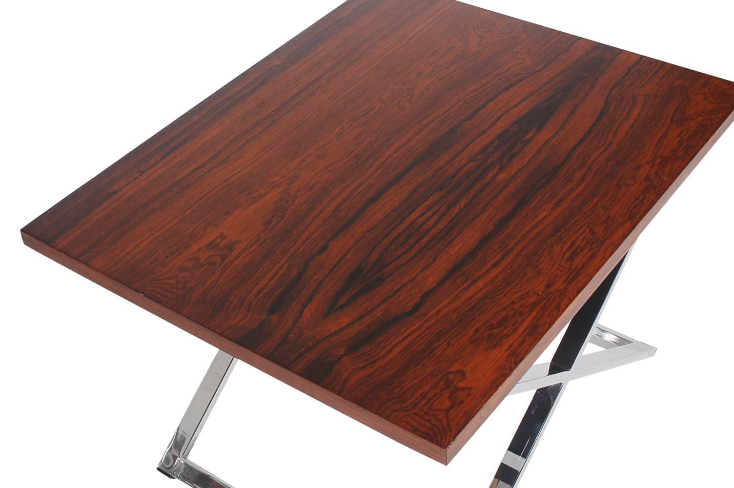 American Mid-Century Modern Rosewood and Chrome Table Set Attributed to Milo Baughman