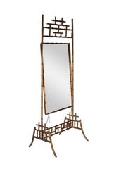 Regency Gold Gilded Faux Bamboo Chinese Chippendale Cheval / Floor Mirror