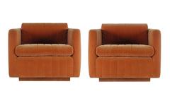 Mid-Century Modern Milo Baughman Art Deco Cube Club Lounge Chairs