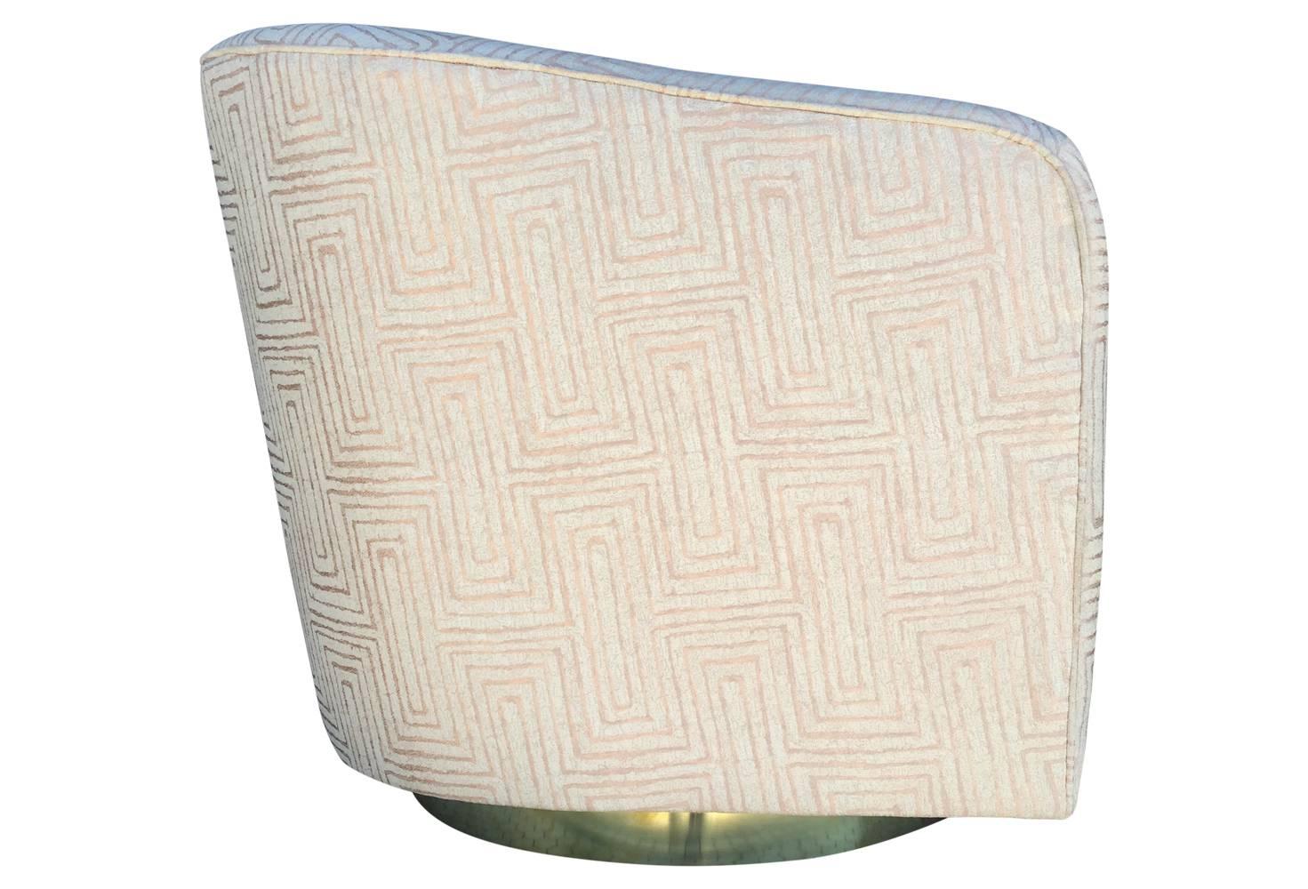 Mid-Century Modern Blush Pink Geometric Swivel Chairs on Brass Bases