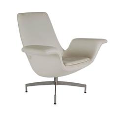 Mid-Century Modern Dialogue HBF Swivel Lounge Chair in White Leather