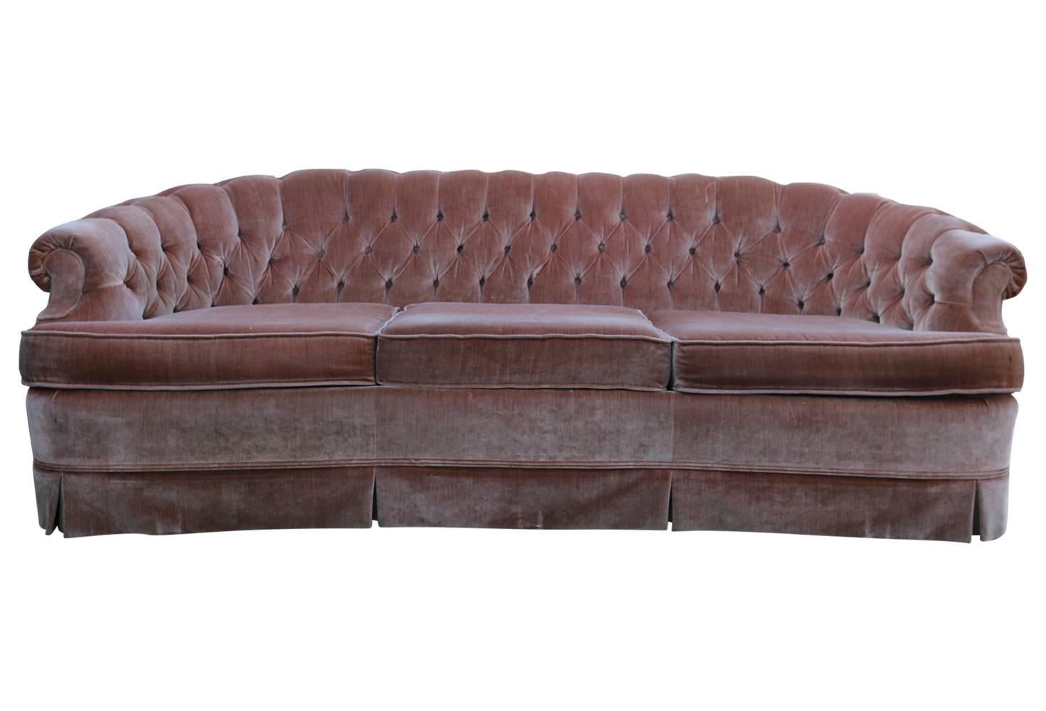 1960s Tufted Pink Velvet Chesterfield Sofa