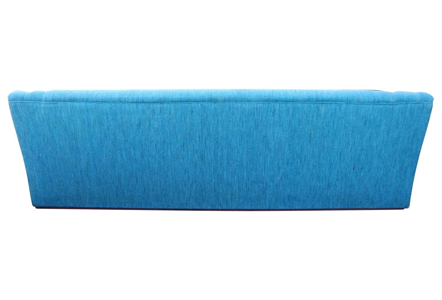 Blue Plinth Based Sofa with Tufted Arms In Good Condition In Philadelphia, PA