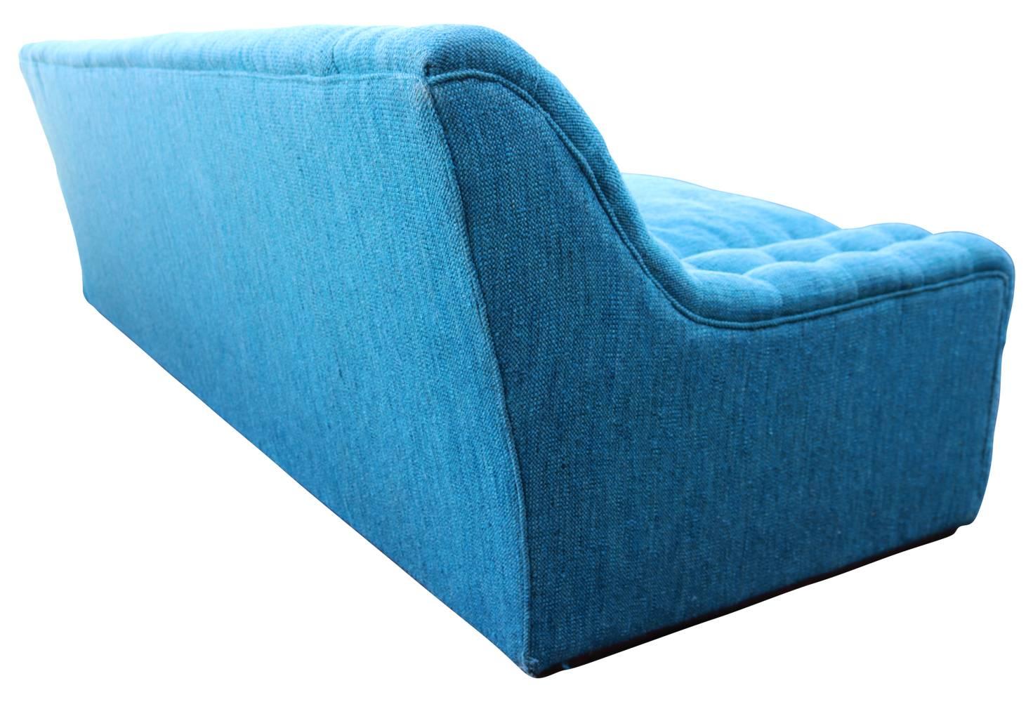 20th Century Blue Plinth Based Sofa with Tufted Arms