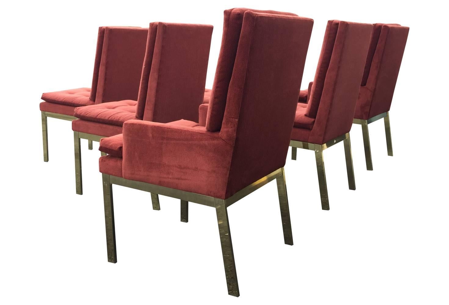 Mid-Century Modern Six Milo Baughman Brass Parsons Dining Chairs for Design Institute of America