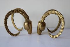 Pair of Hollywood Regency Brass Ram Head Bookends