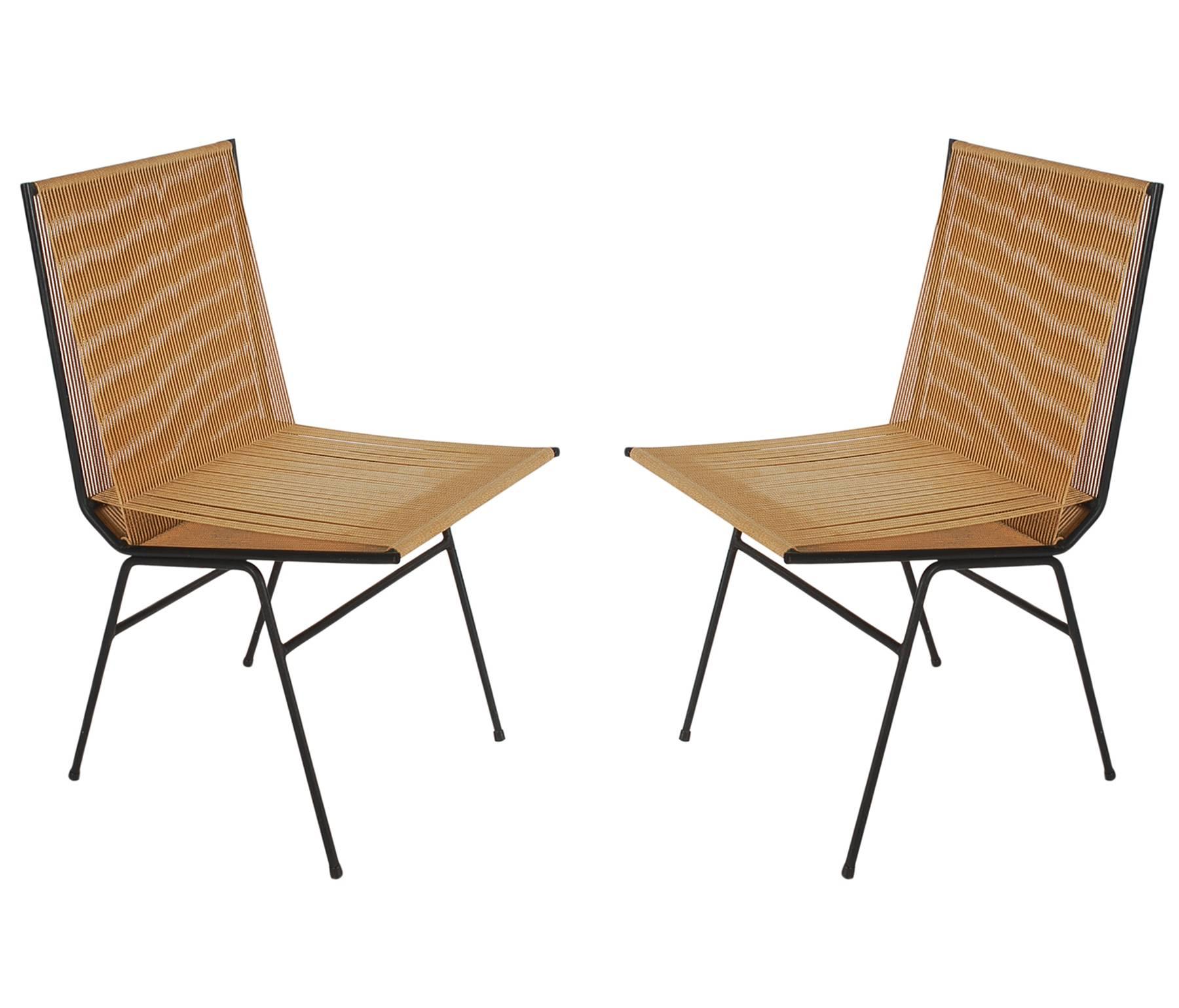Pair of Mid-Century Modern Allan Gould Cord or String Chairs with Iron Frames In Excellent Condition In Philadelphia, PA