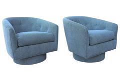 Black and White Barrel Back Swivel Chairs